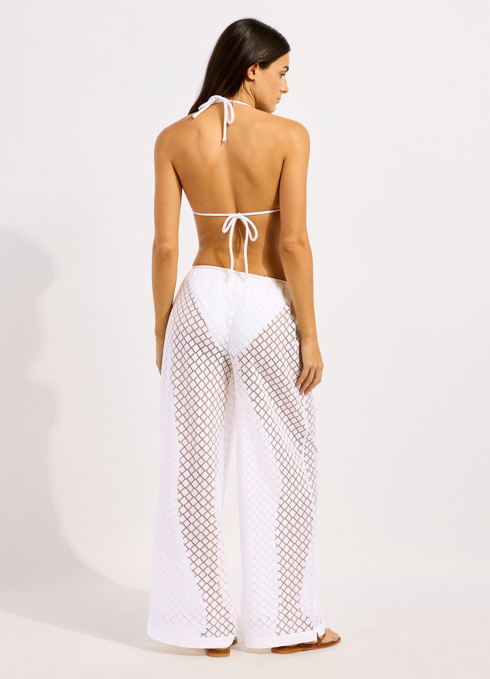 Beachedit Drawstring Lace Pant - White view 4