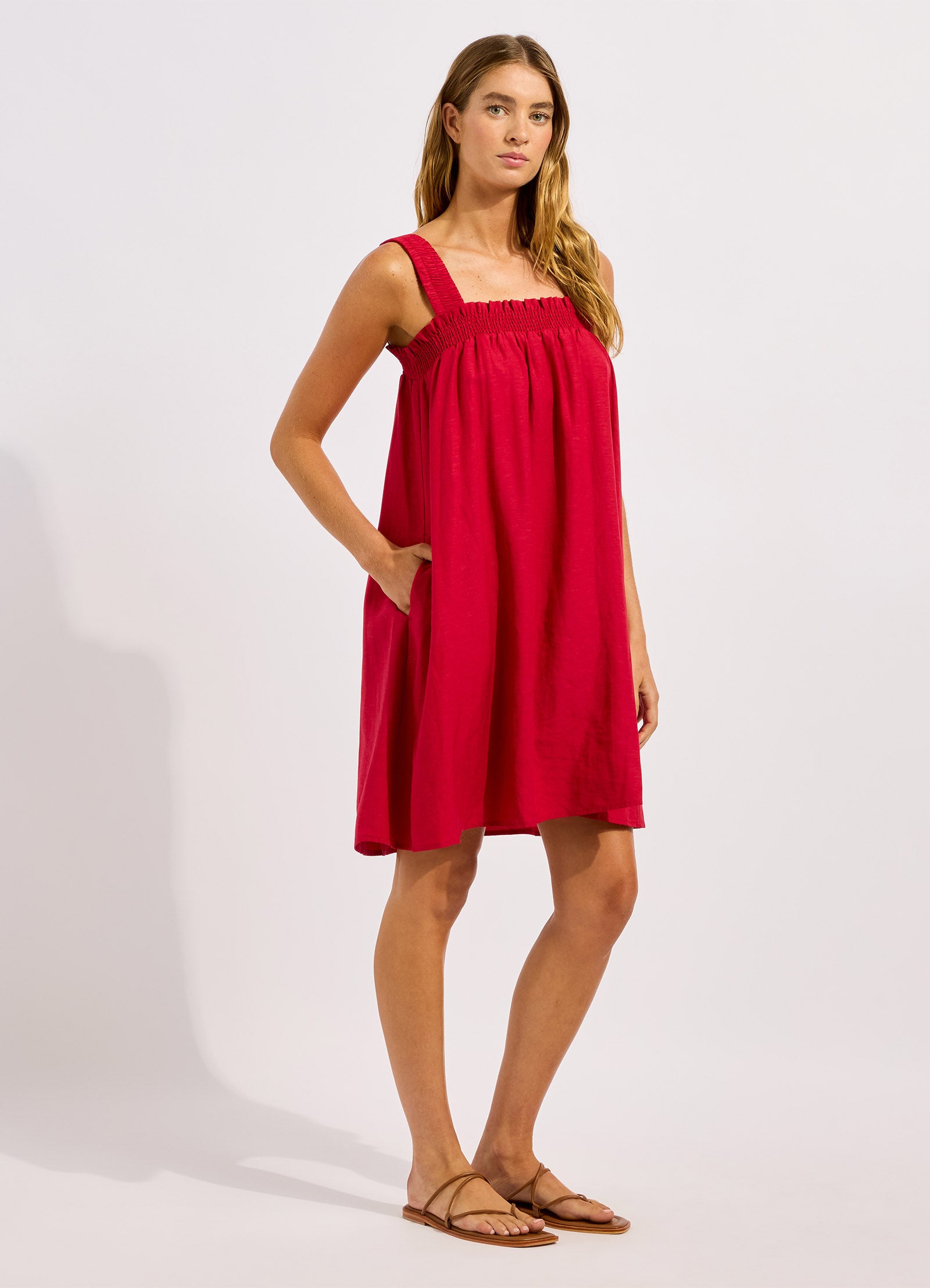 Beachedit Gathered Band Mini Dress - Cosmo Red view 2