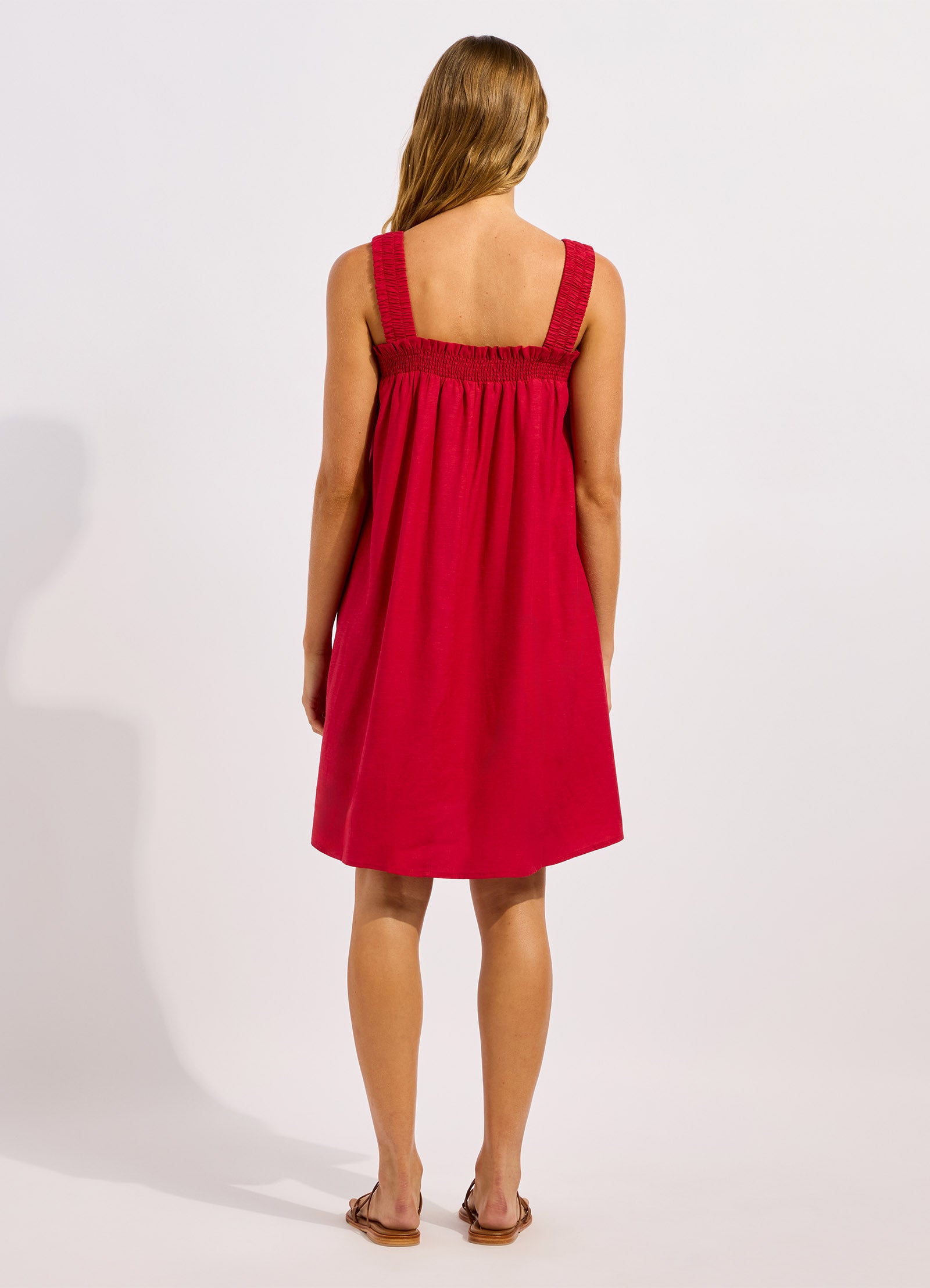Beachedit Gathered Band Mini Dress - Cosmo Red view 3