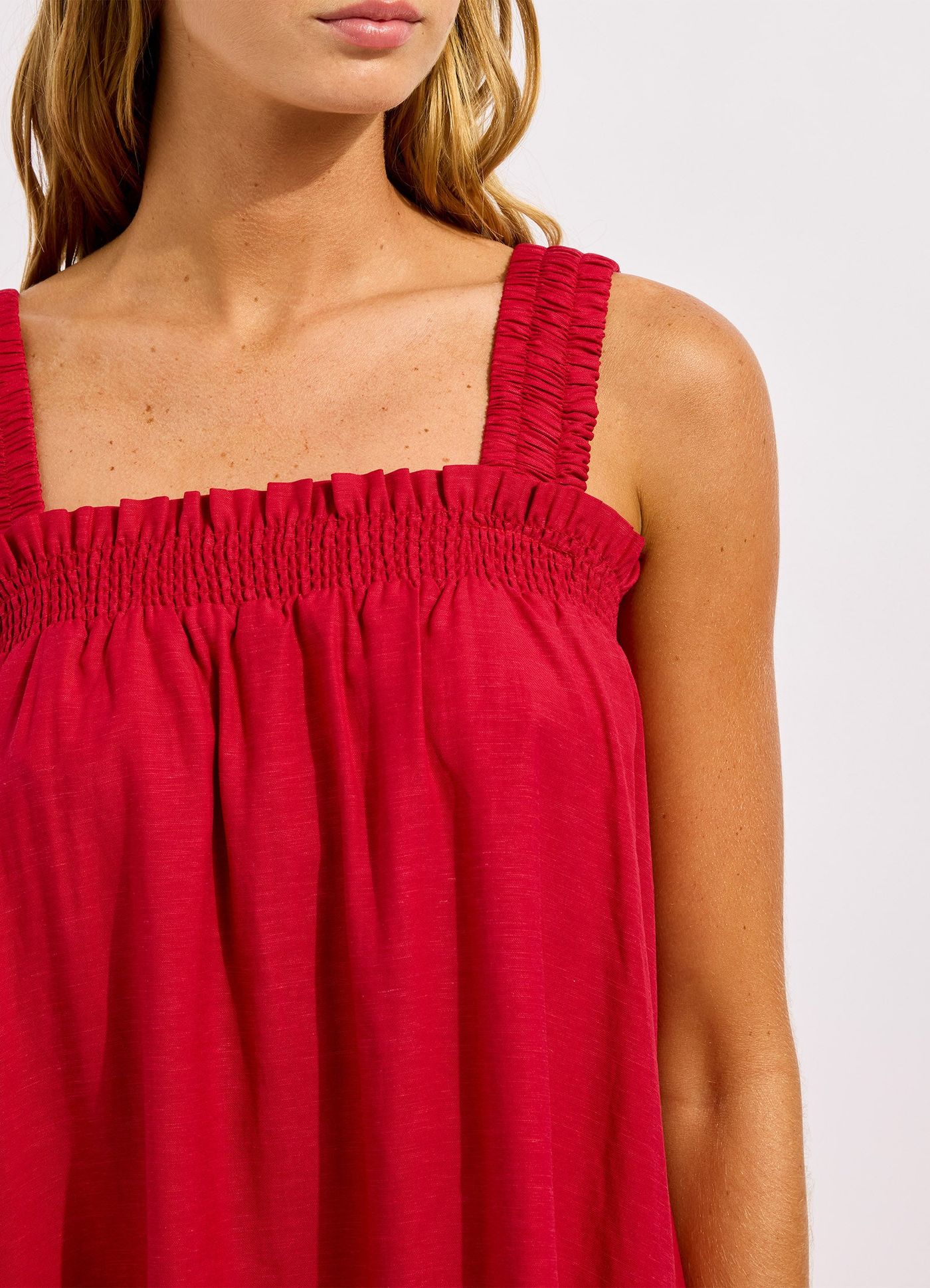 Beachedit Gathered Band Mini Dress - Cosmo Red view 4