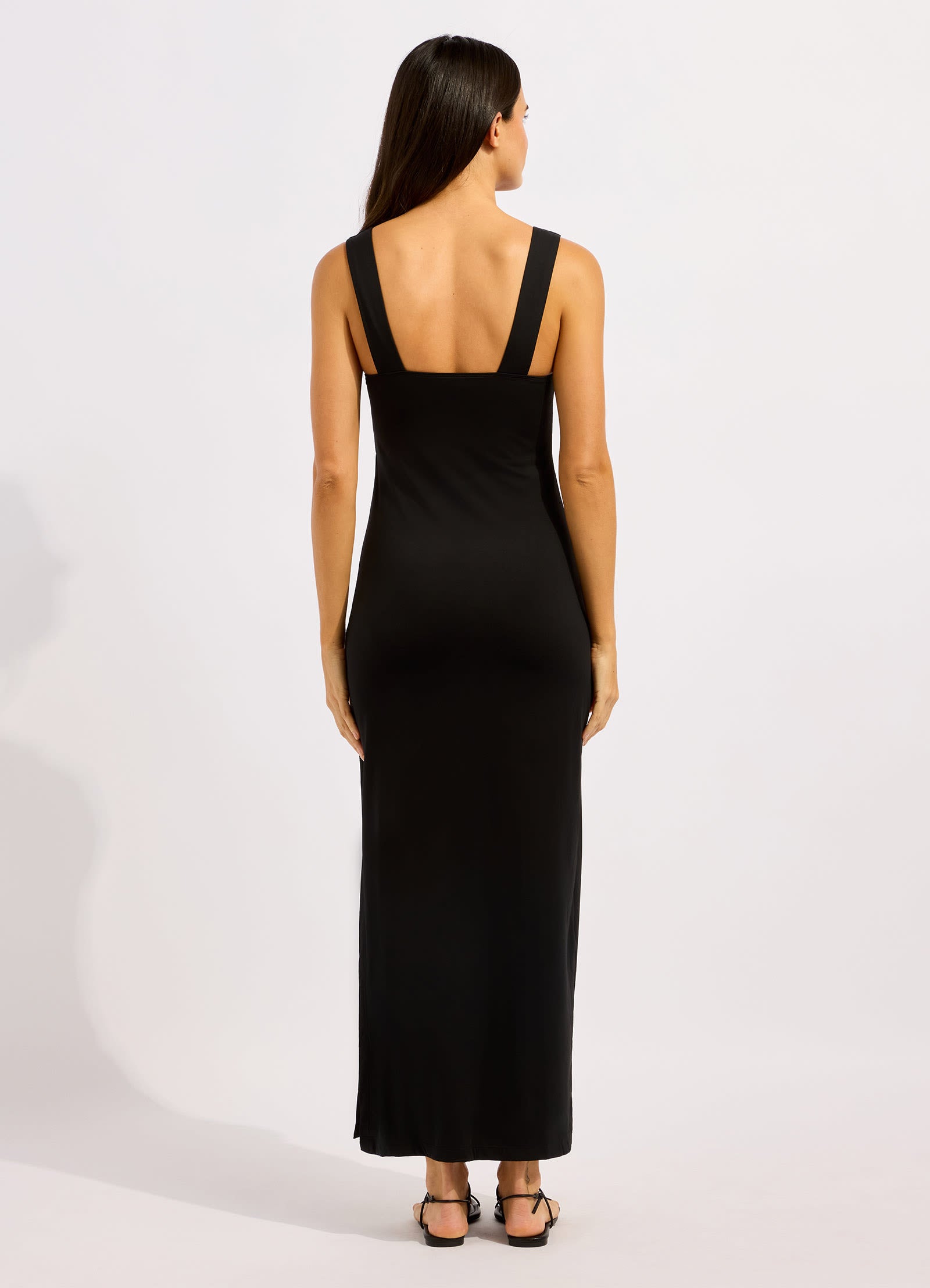 Beachedit Multi Fit Plunge Jersey Maxi Dress - Black view 3