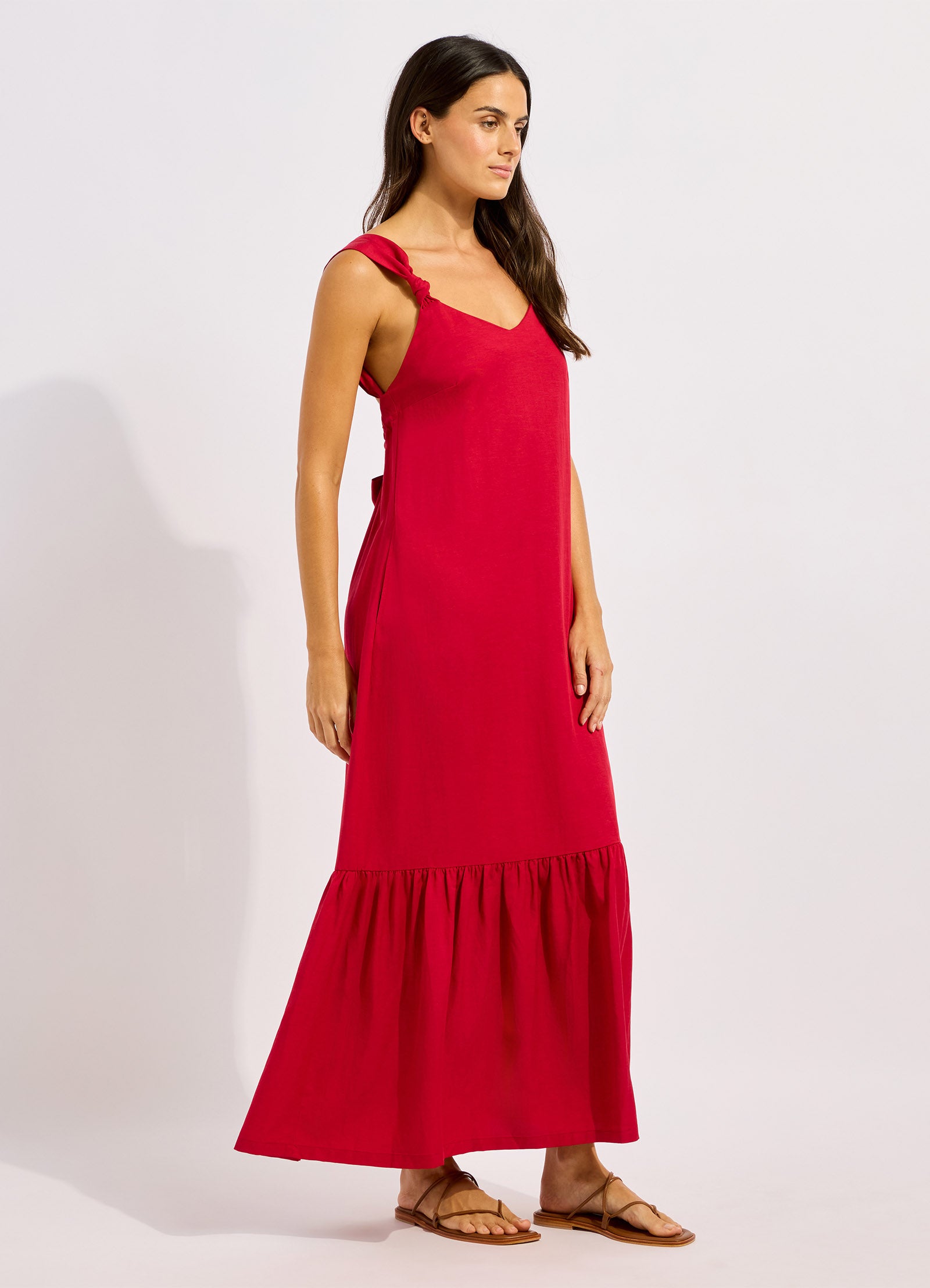 Beachedit Tie Back Maxi Dress - Cosmo Red view 2