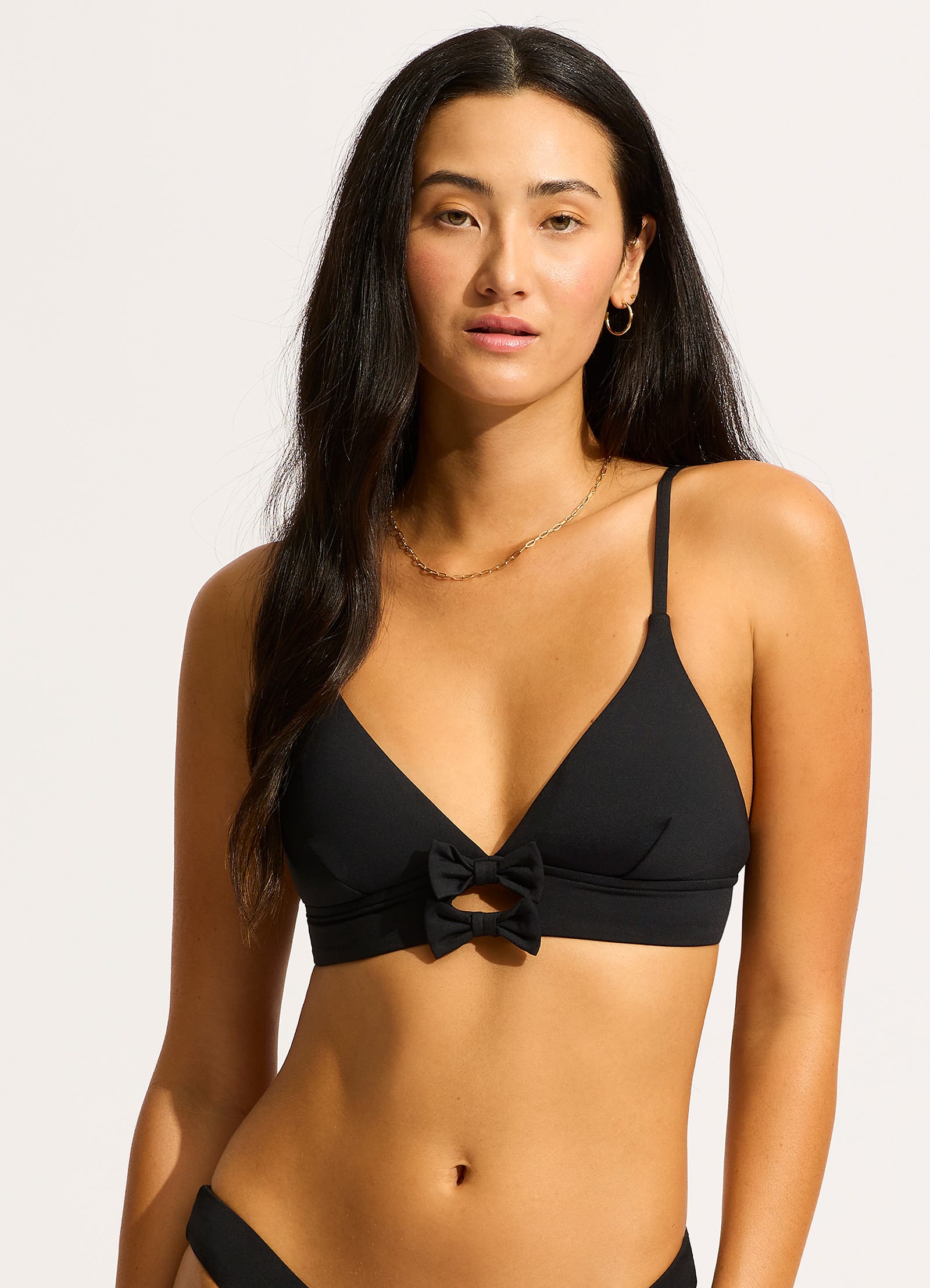 Beau Banded Triangle Bikini Top - Black - Black view 2