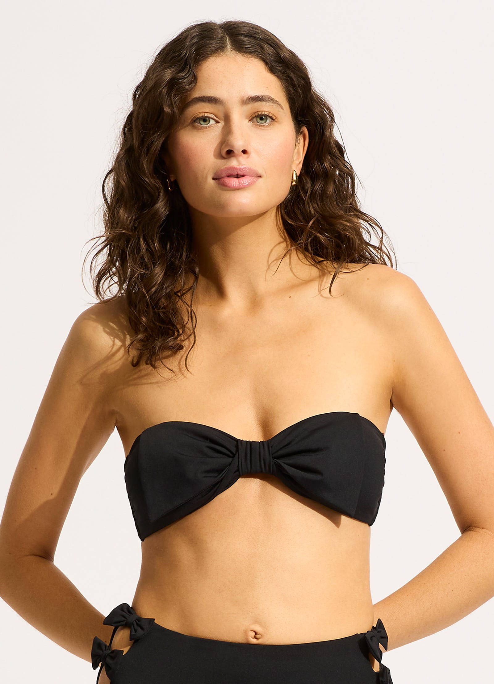 Beau Bow Front Bandeau Bikini Top - Black - Black view 2
