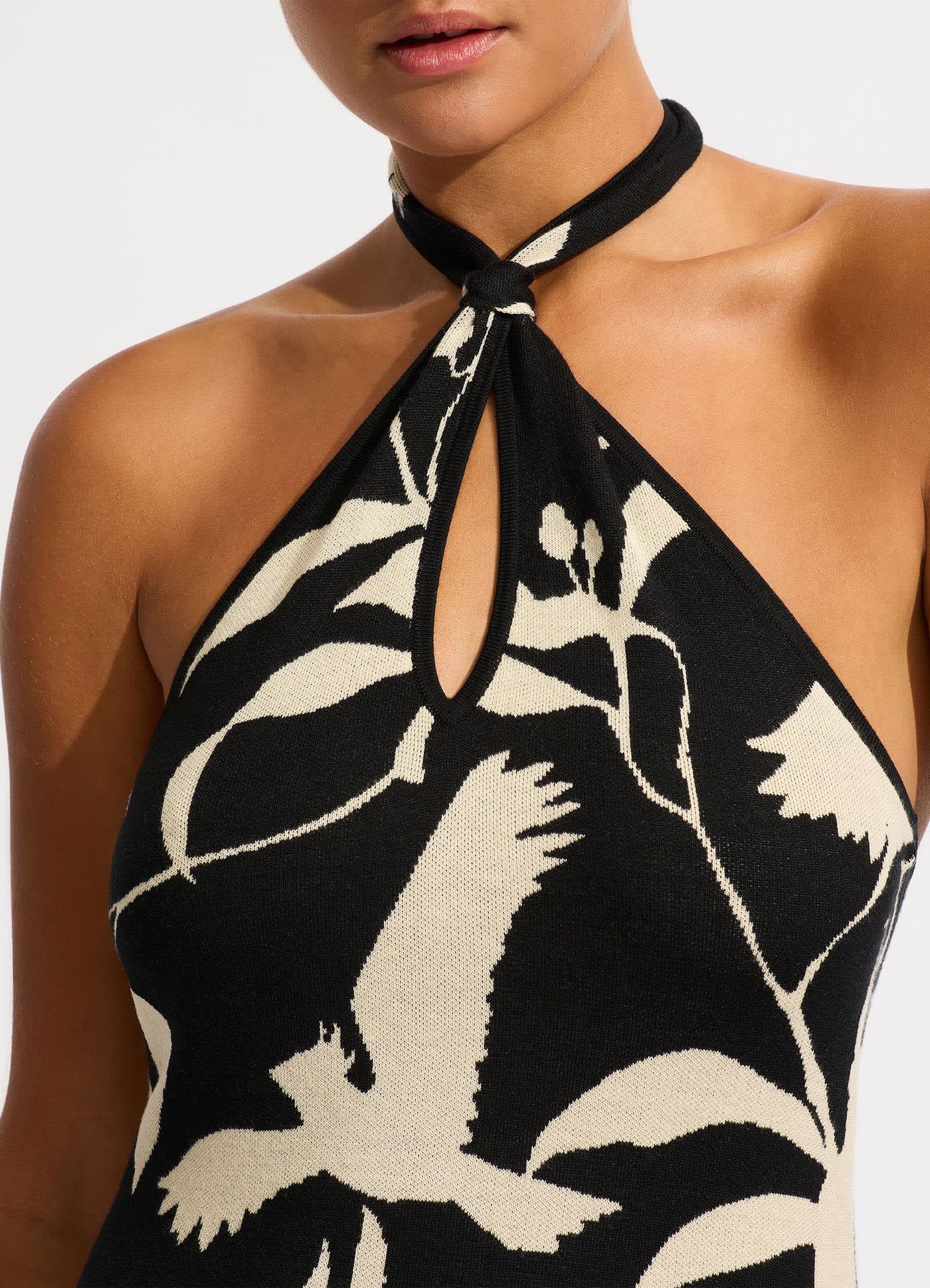 Birds of Paradise Mini Halter Dress - Black - Black view 5