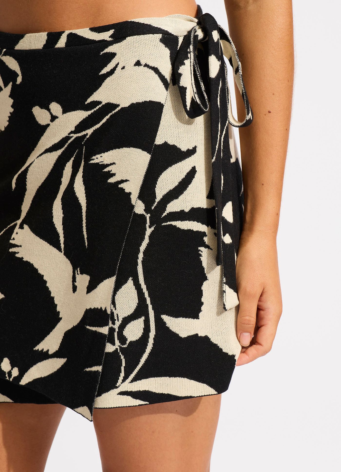 Birds of Paradise Mini Wrap Skirt - Black - Black view 4