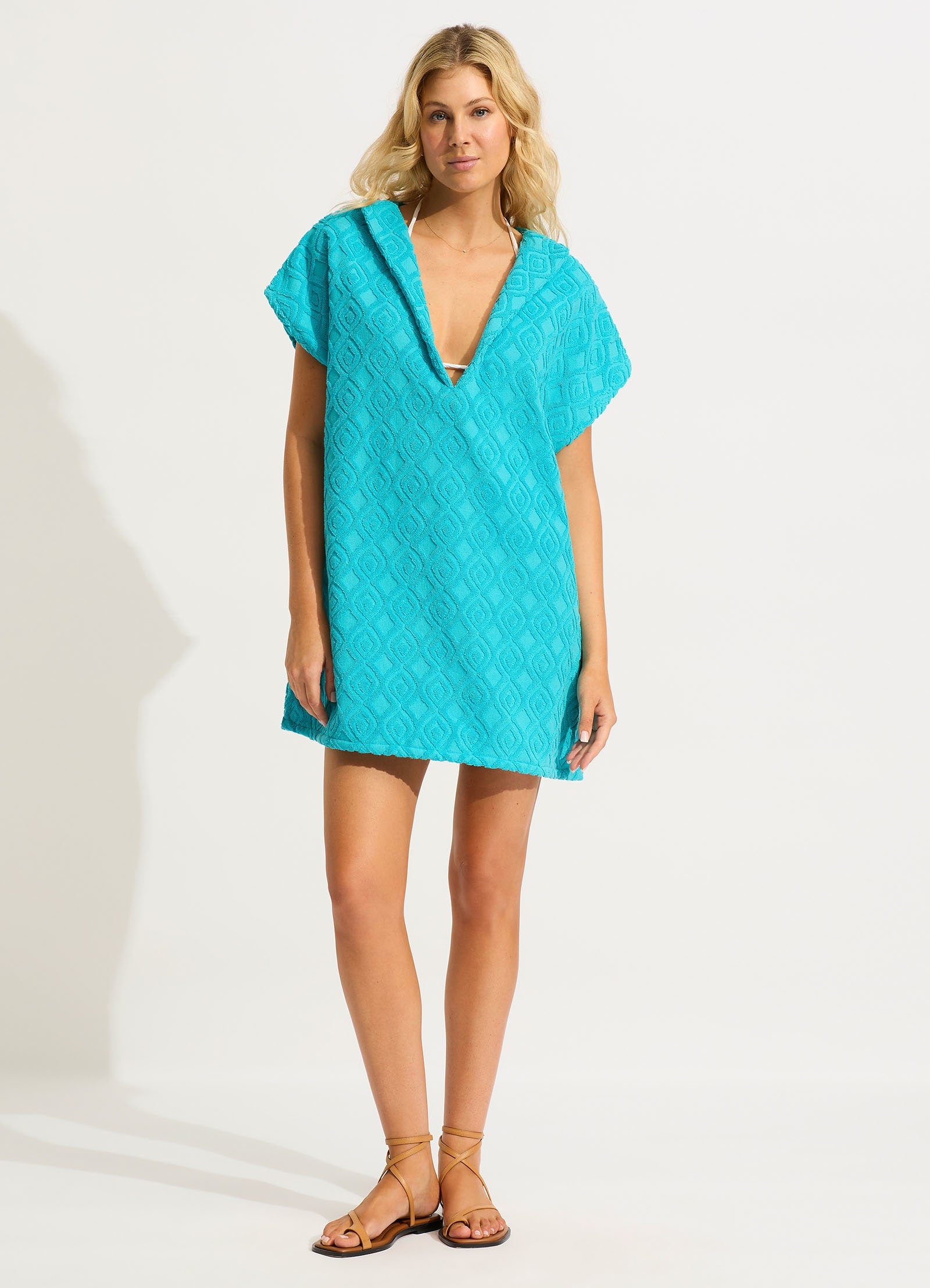 Birds of Paradise Towel Poncho - Atoll Blue - Atoll Blue