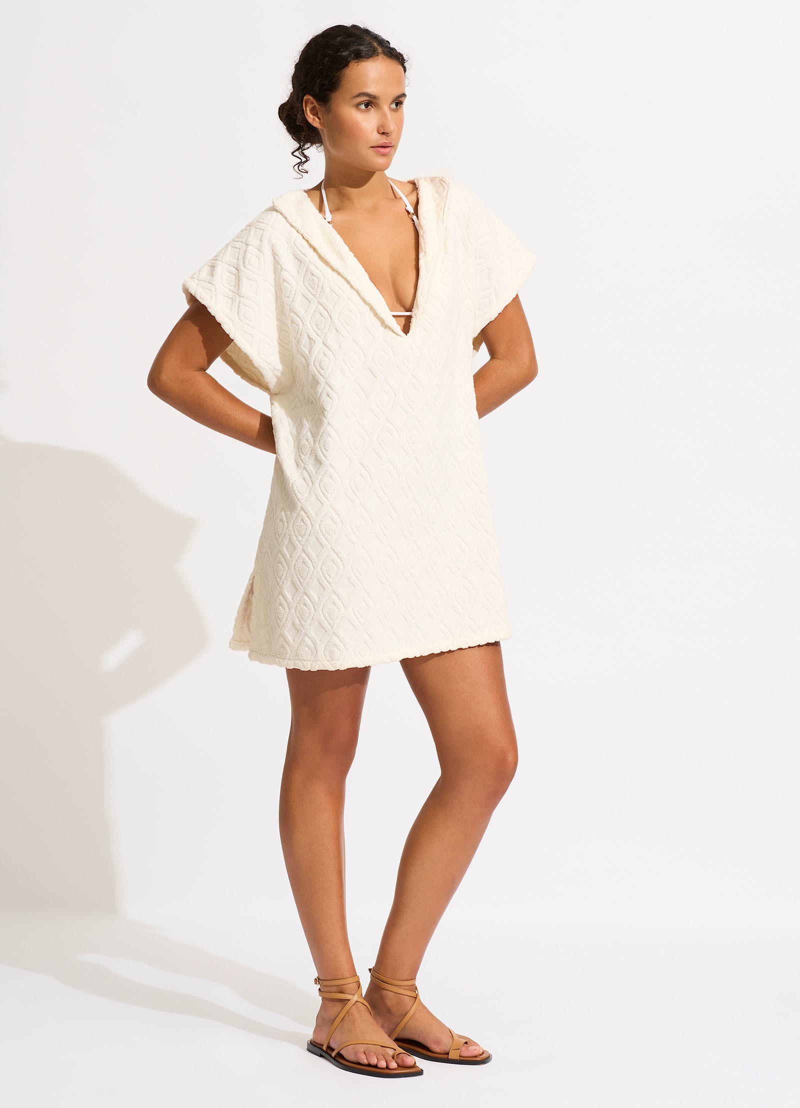 Birds of Paradise Towel Poncho - Latte - Latte view 2