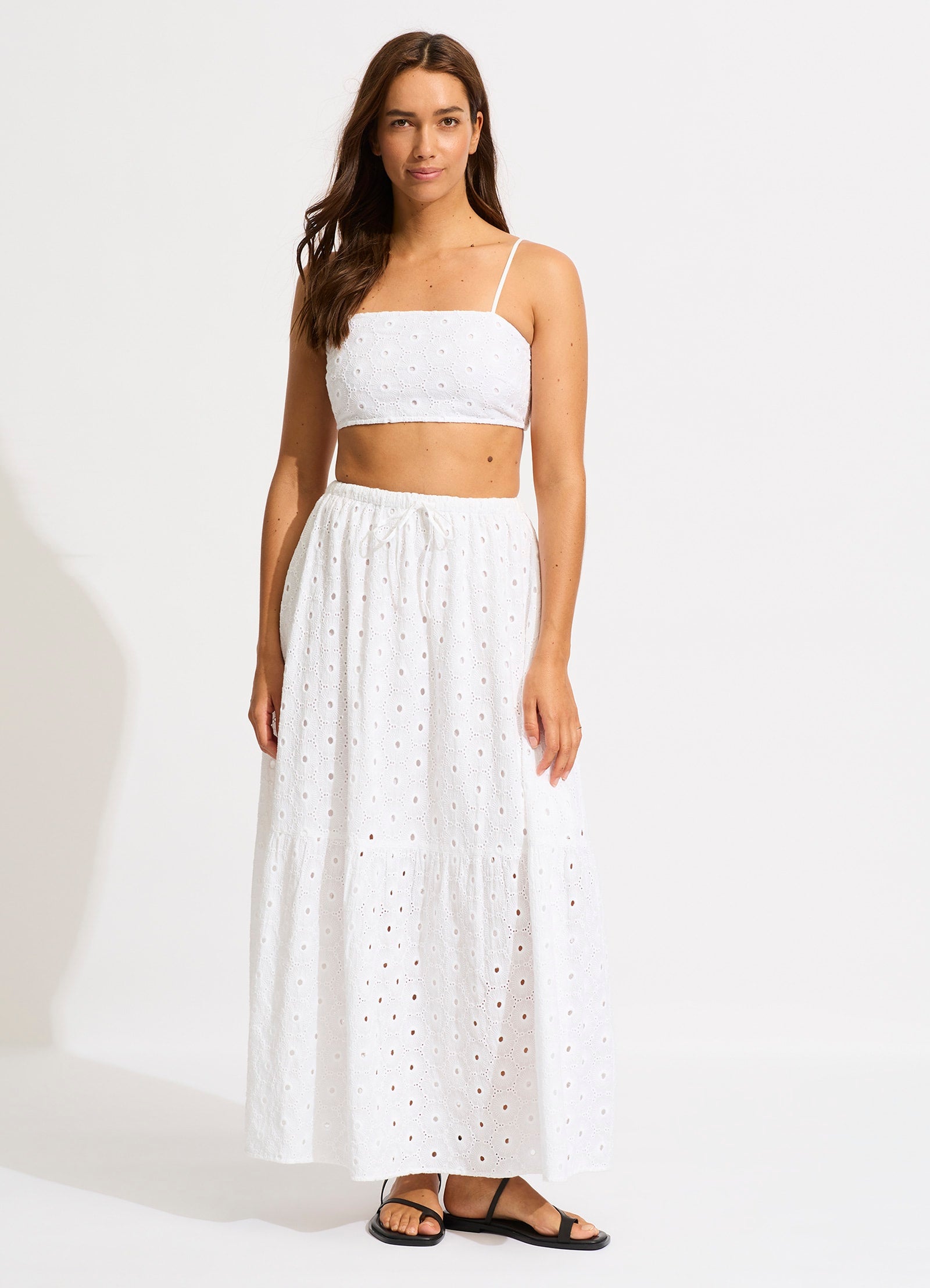 Broderie Crop Top - White - White