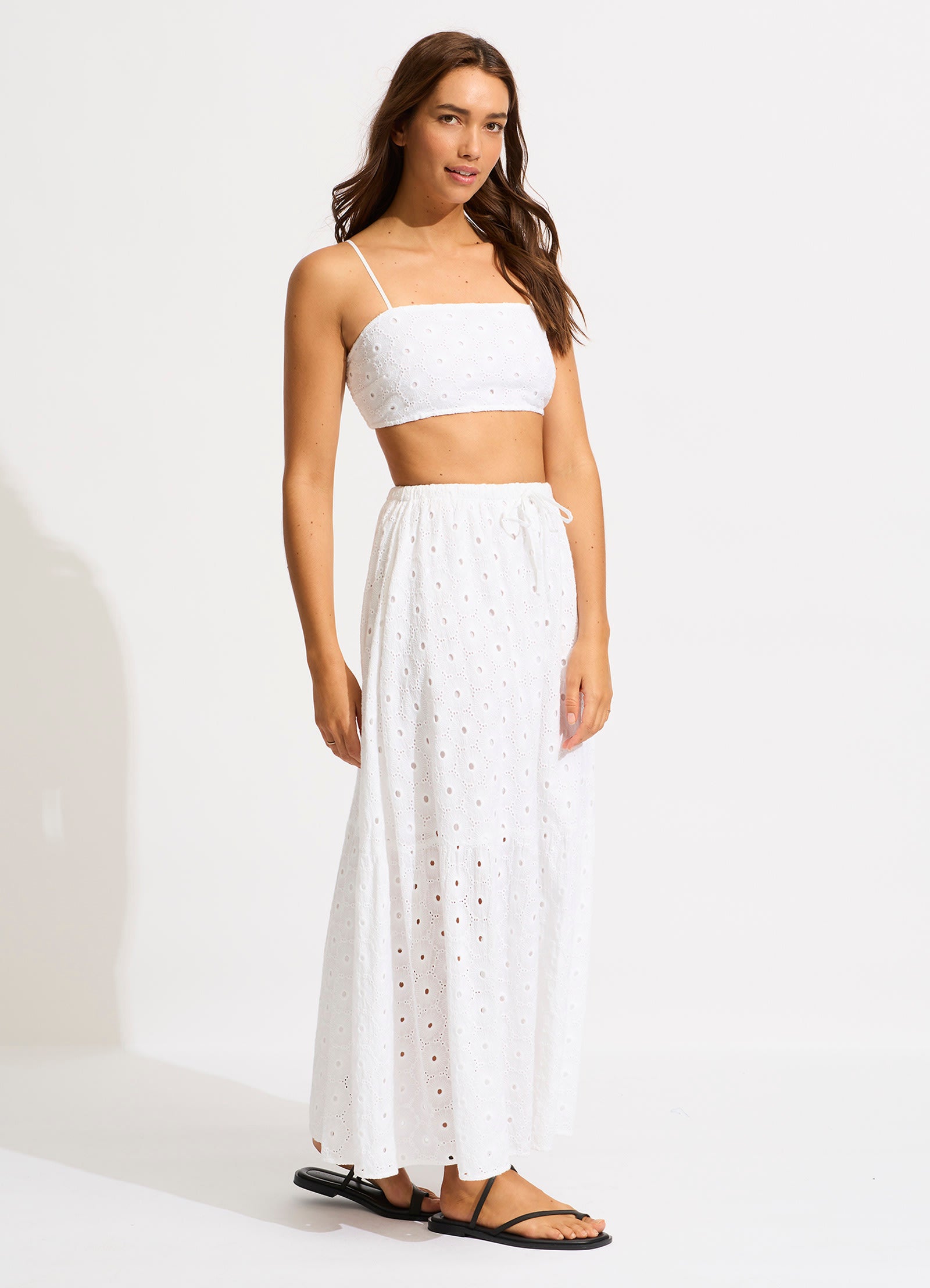 Broderie Crop Top - White - White view 2