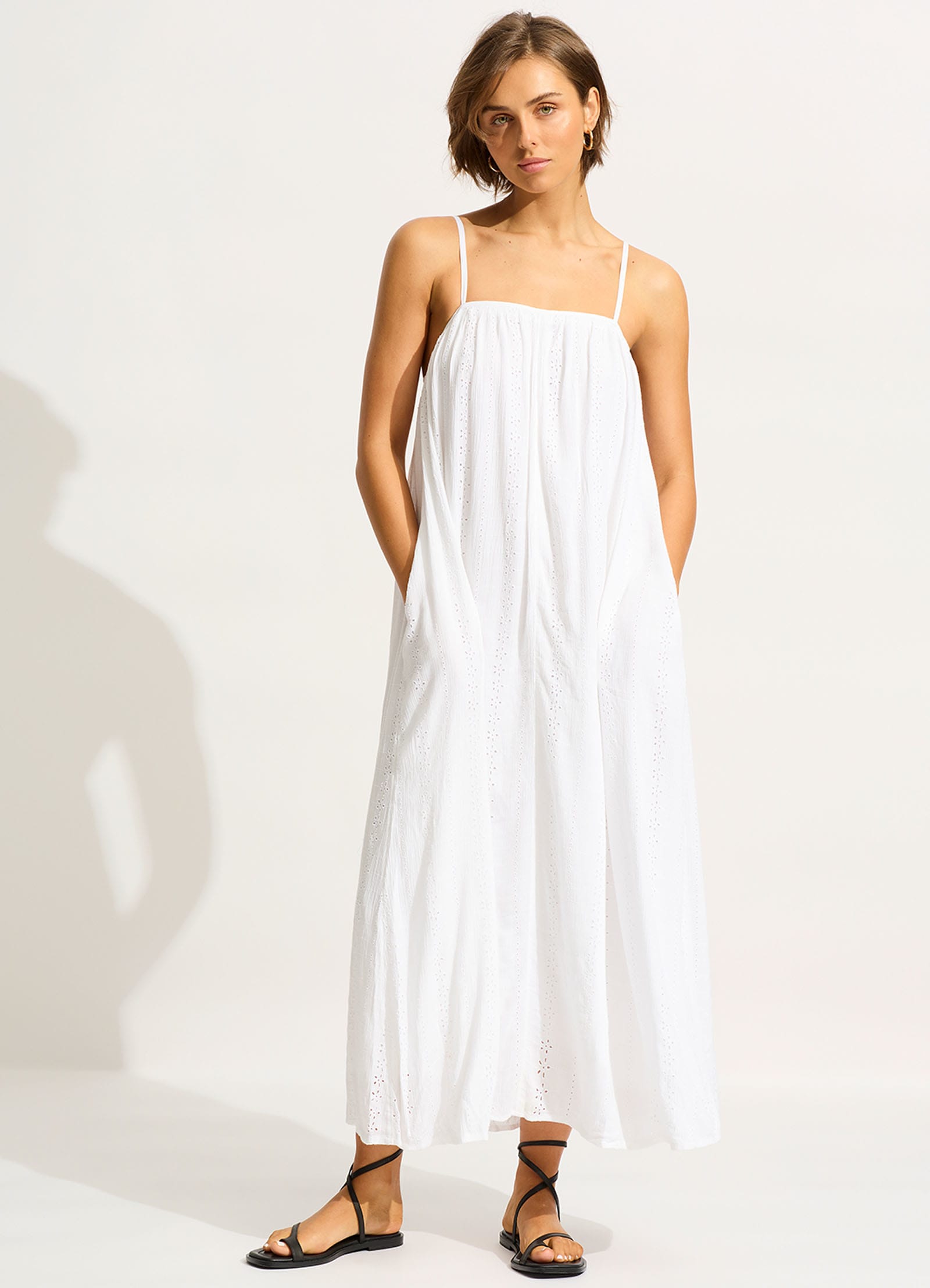 Broderie Maxi Dress - White - White