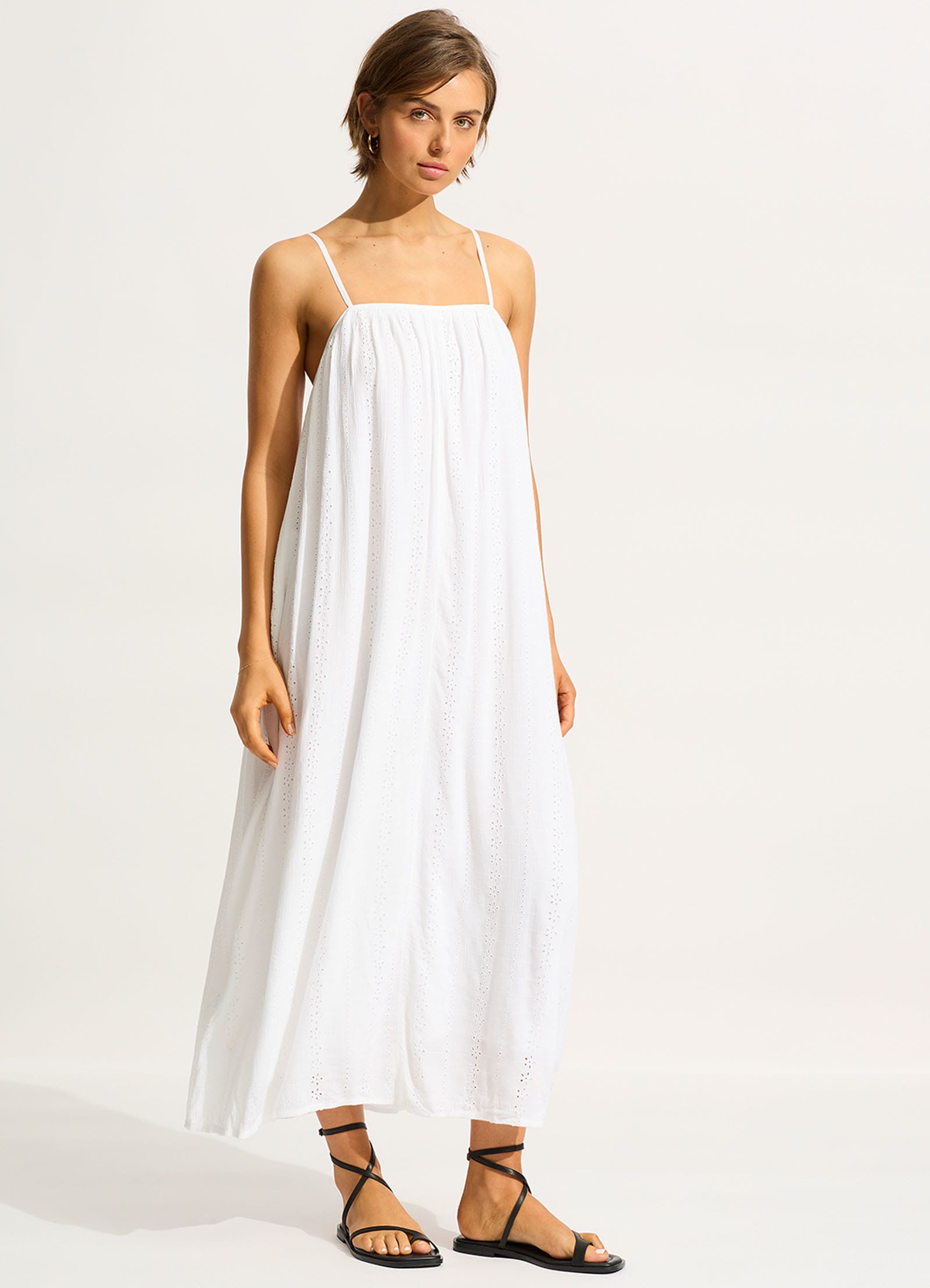 Broderie Maxi Dress - White - White view 2
