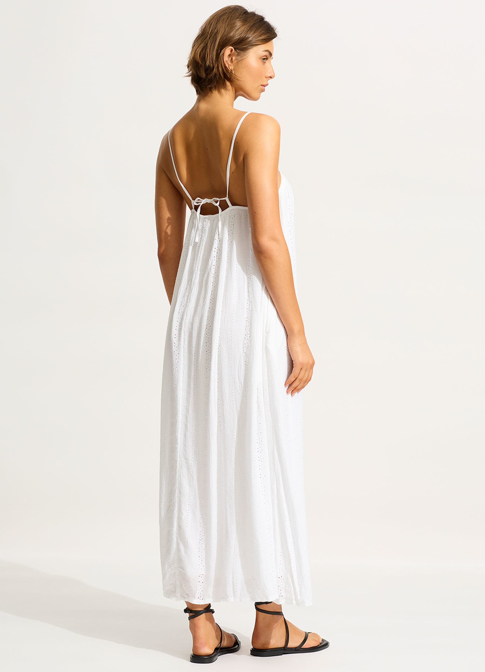 Broderie Maxi Dress - White - White view 3