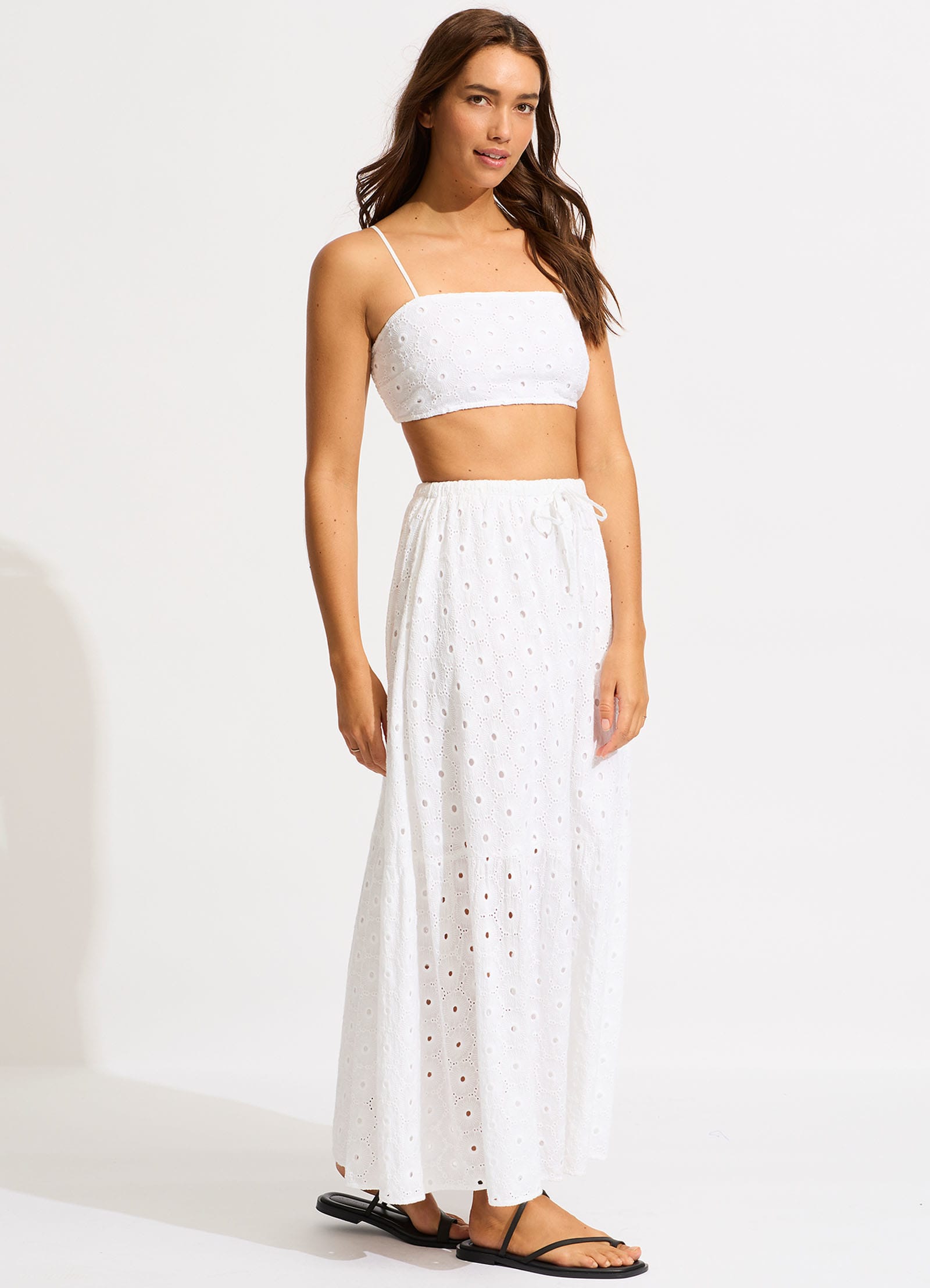 Broderie Maxi Skirt - White - White view 2