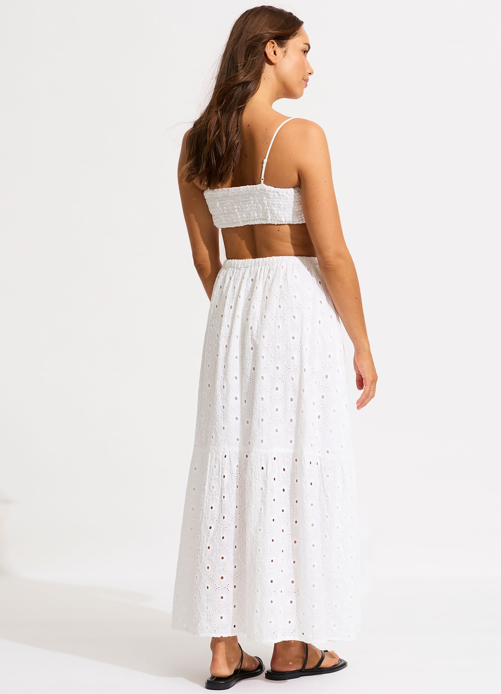 Broderie Maxi Skirt - White - White view 3