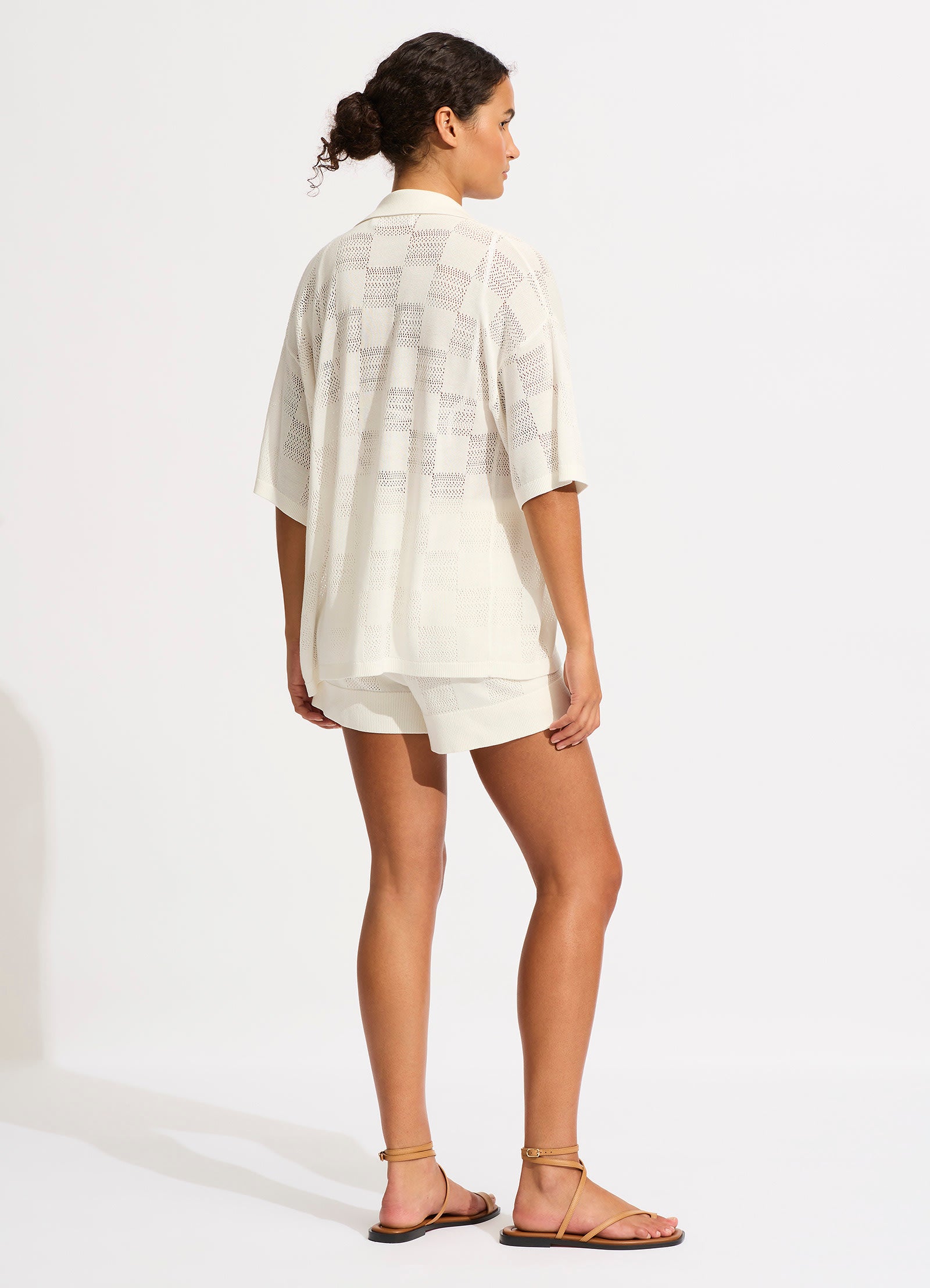 Button Up Checkered Knit Shirt - Natural - Natural view 4