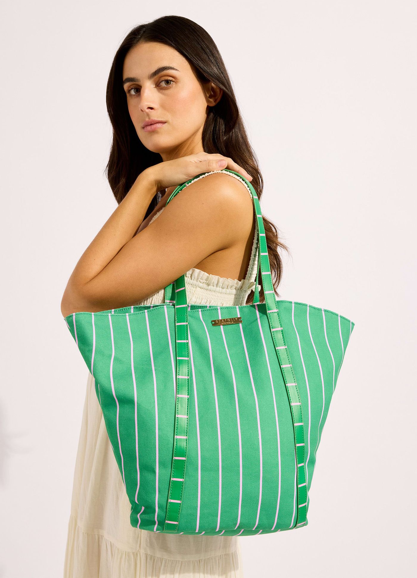 Carriedaway Mosaic Stripe Tote Bag - Vivid Green