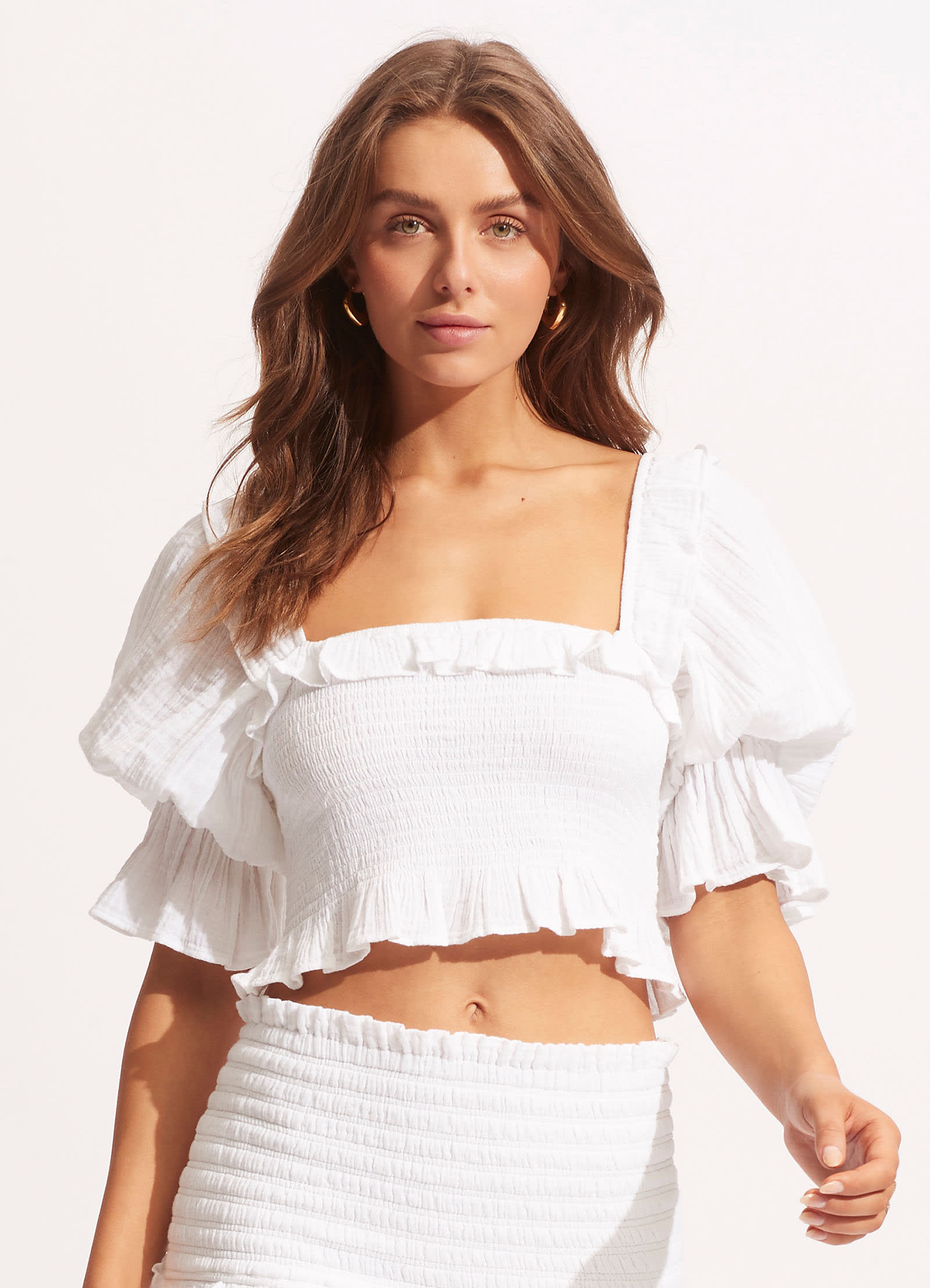 Caspian Shirring Top - White - White view 2