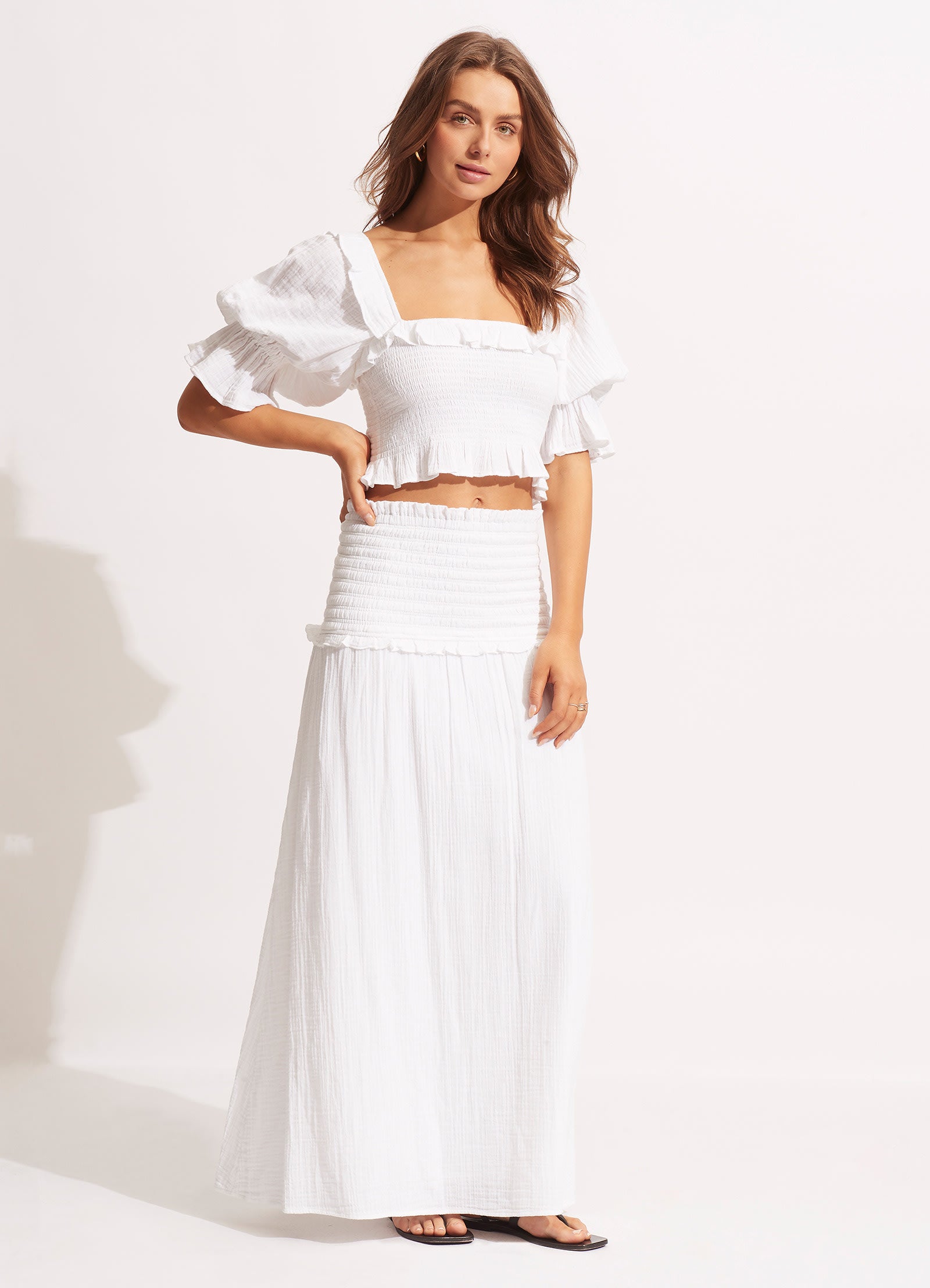 Caspian Shirring Top - White - White view 3