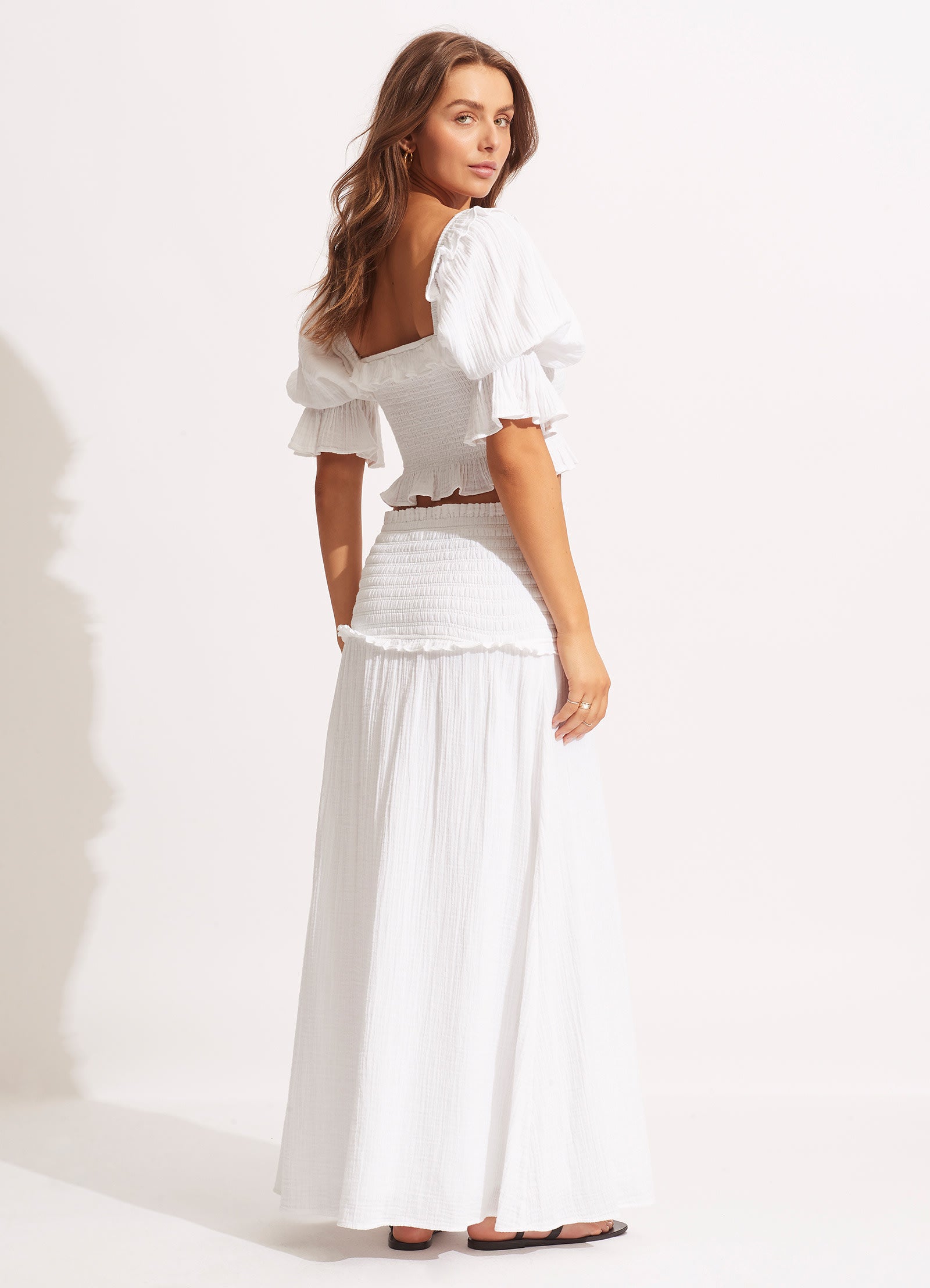 Caspian Shirring Top - White - White view 4