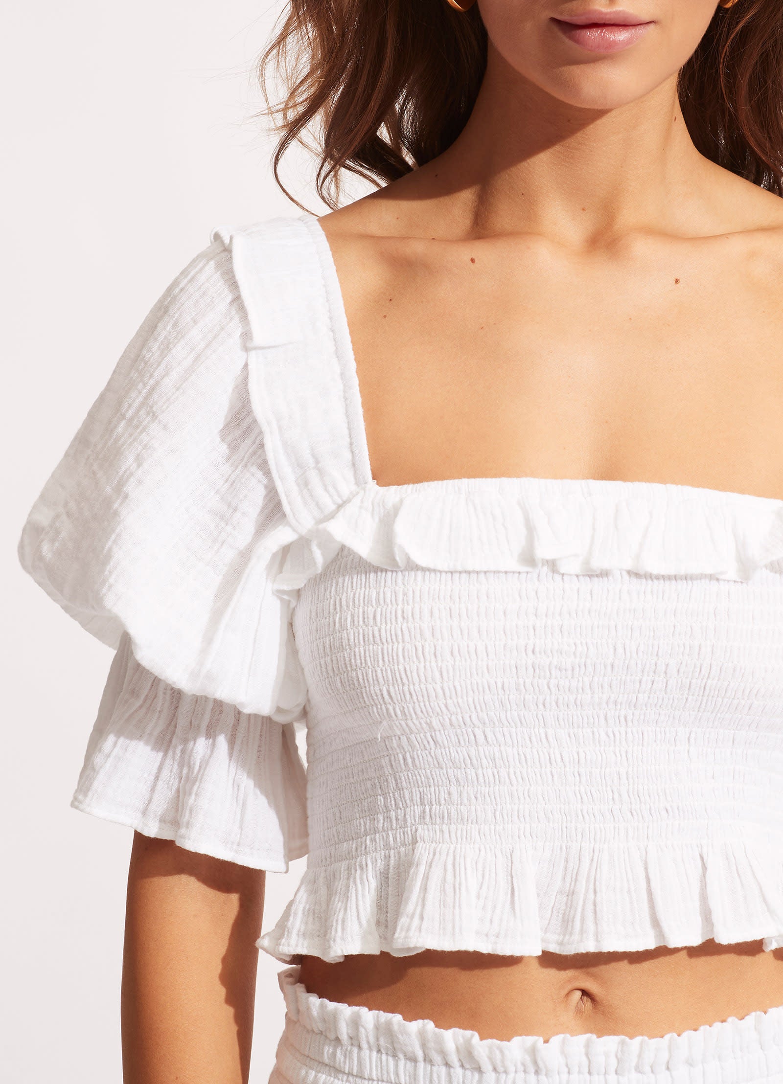 Caspian Shirring Top - White - White view 5