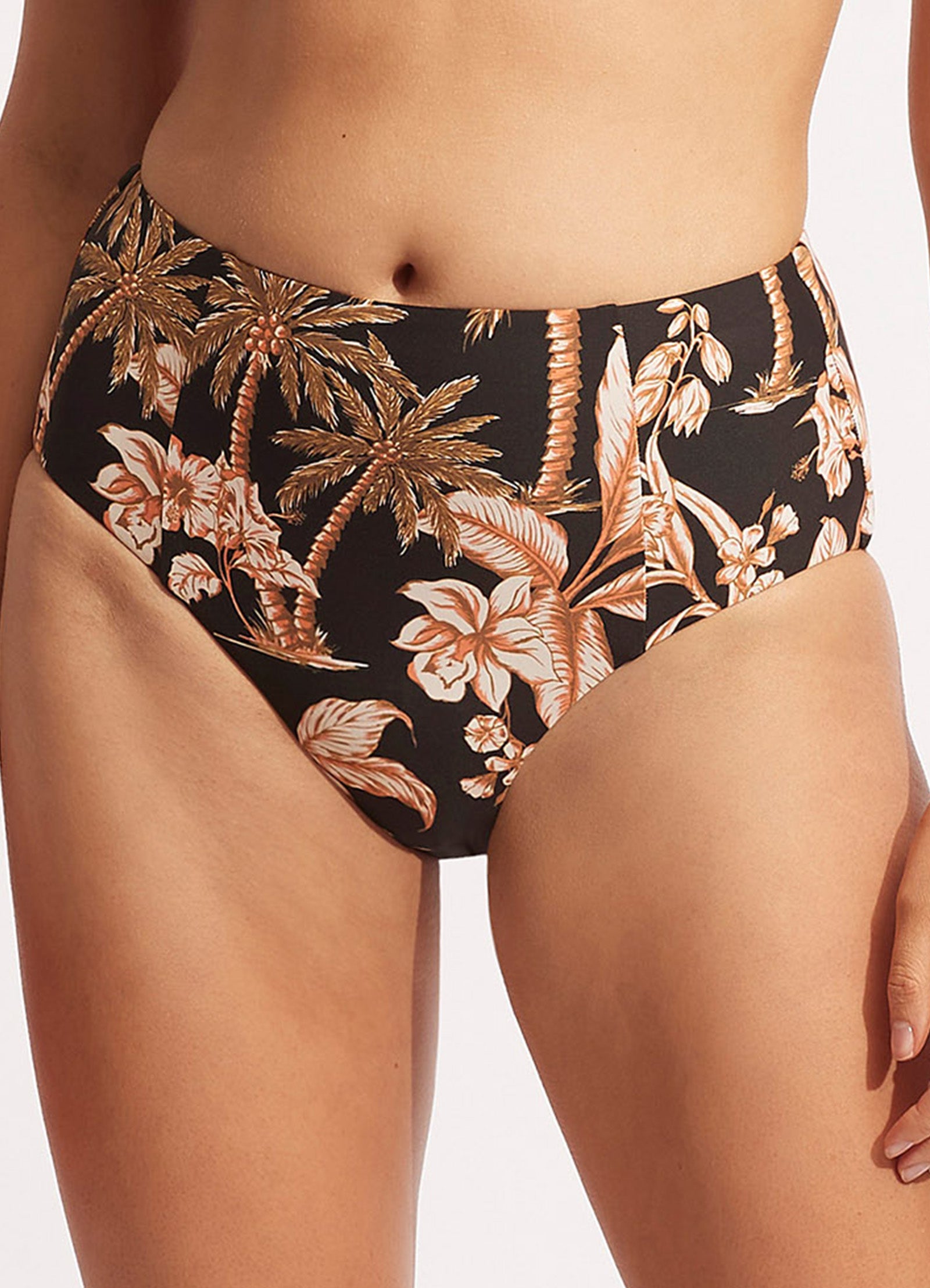 Castaway High Waisted Bikini Bottom - Black - Black view 2