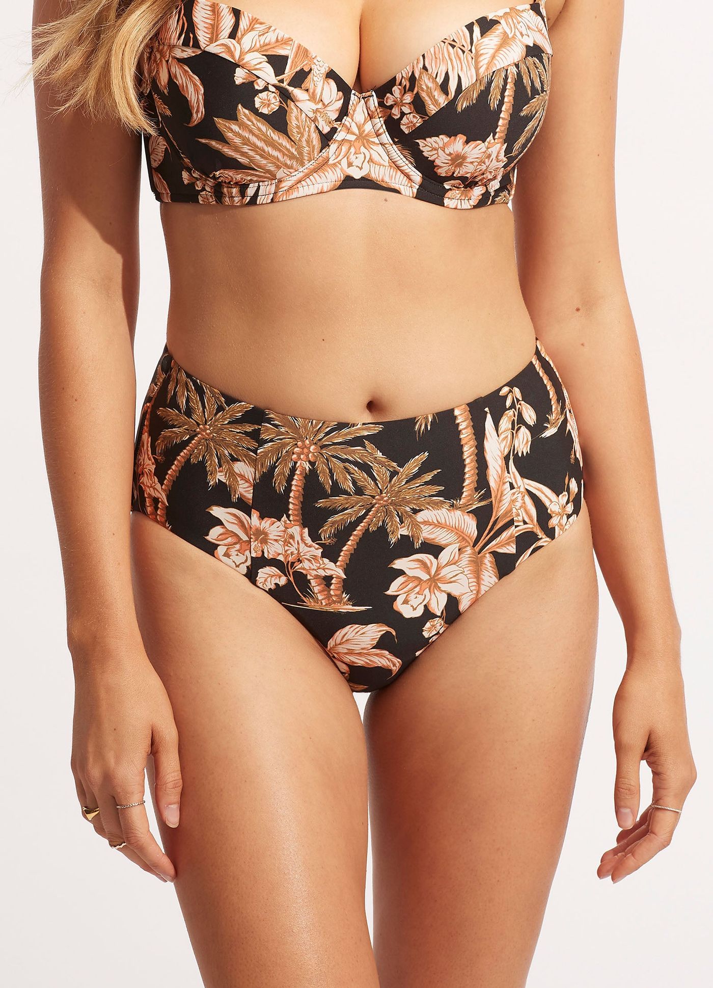 Castaway High Waisted Bikini Bottom - Black - Black view 3