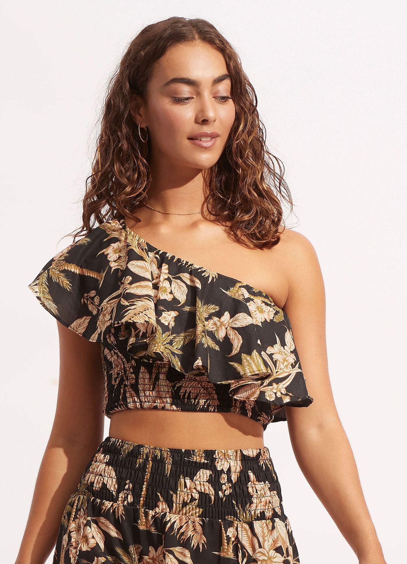 Castaway One Shoulder Top - Black - Black view 2