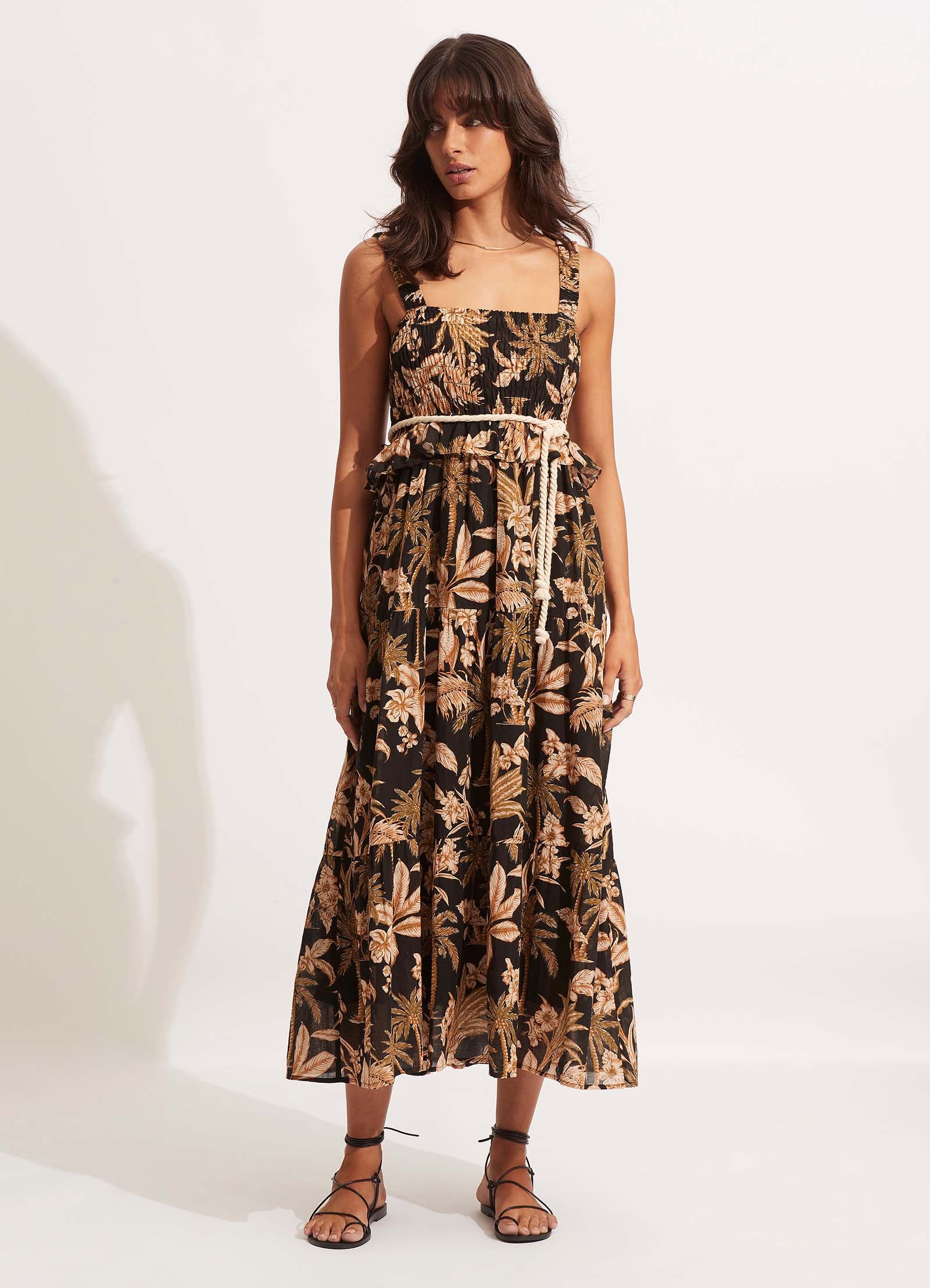 Castaway Shirring Dress - Black - Black view 3