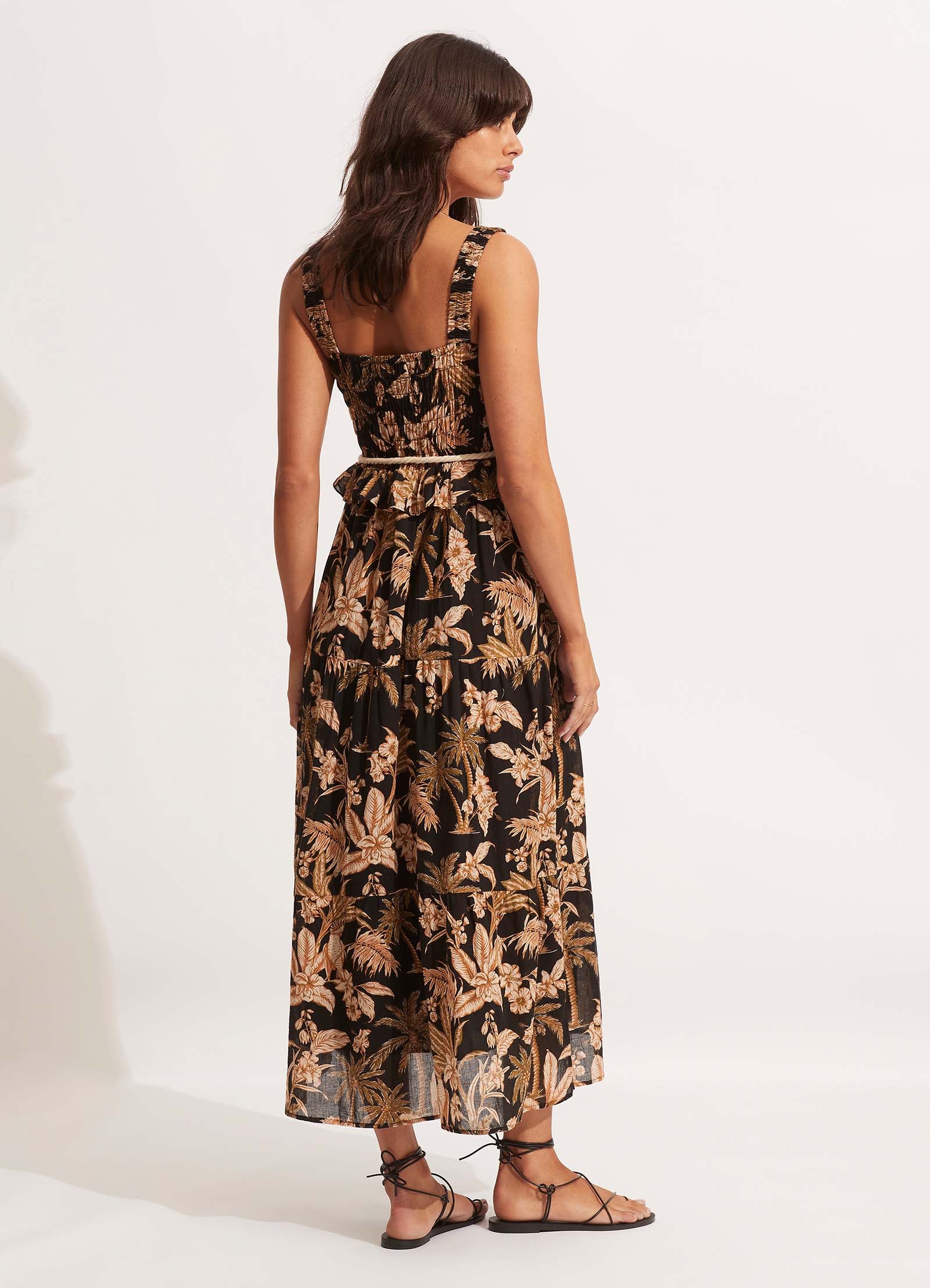 Castaway Shirring Dress - Black - Black view 5