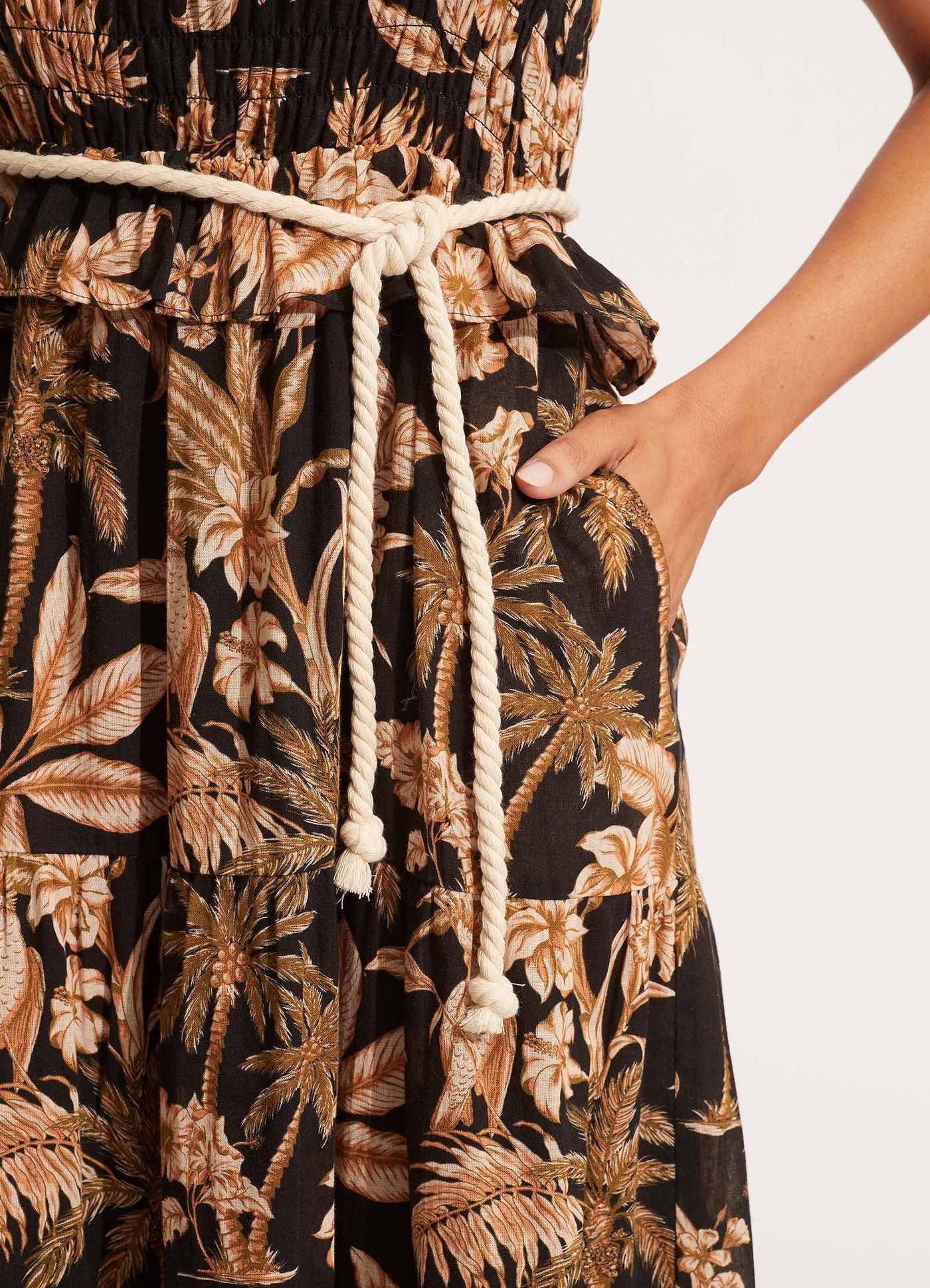 Castaway Shirring Dress - Black - Black view 6