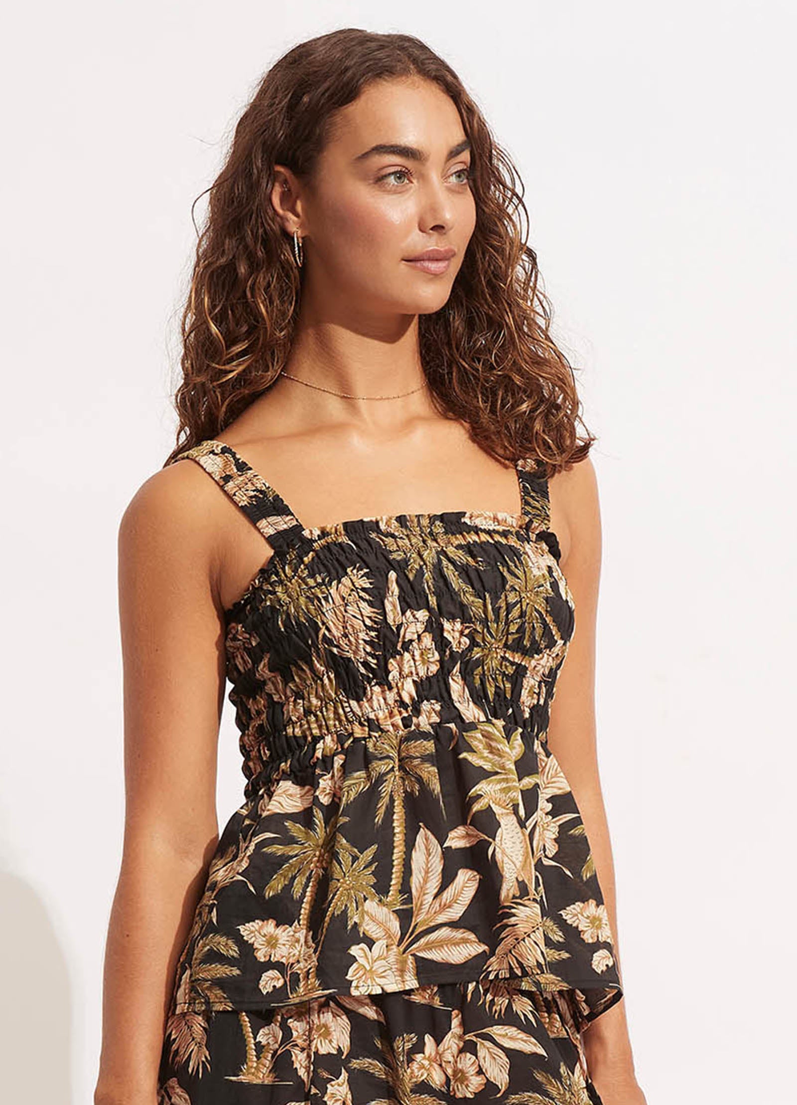 Castaway Shirring Top - Black - Black view 3