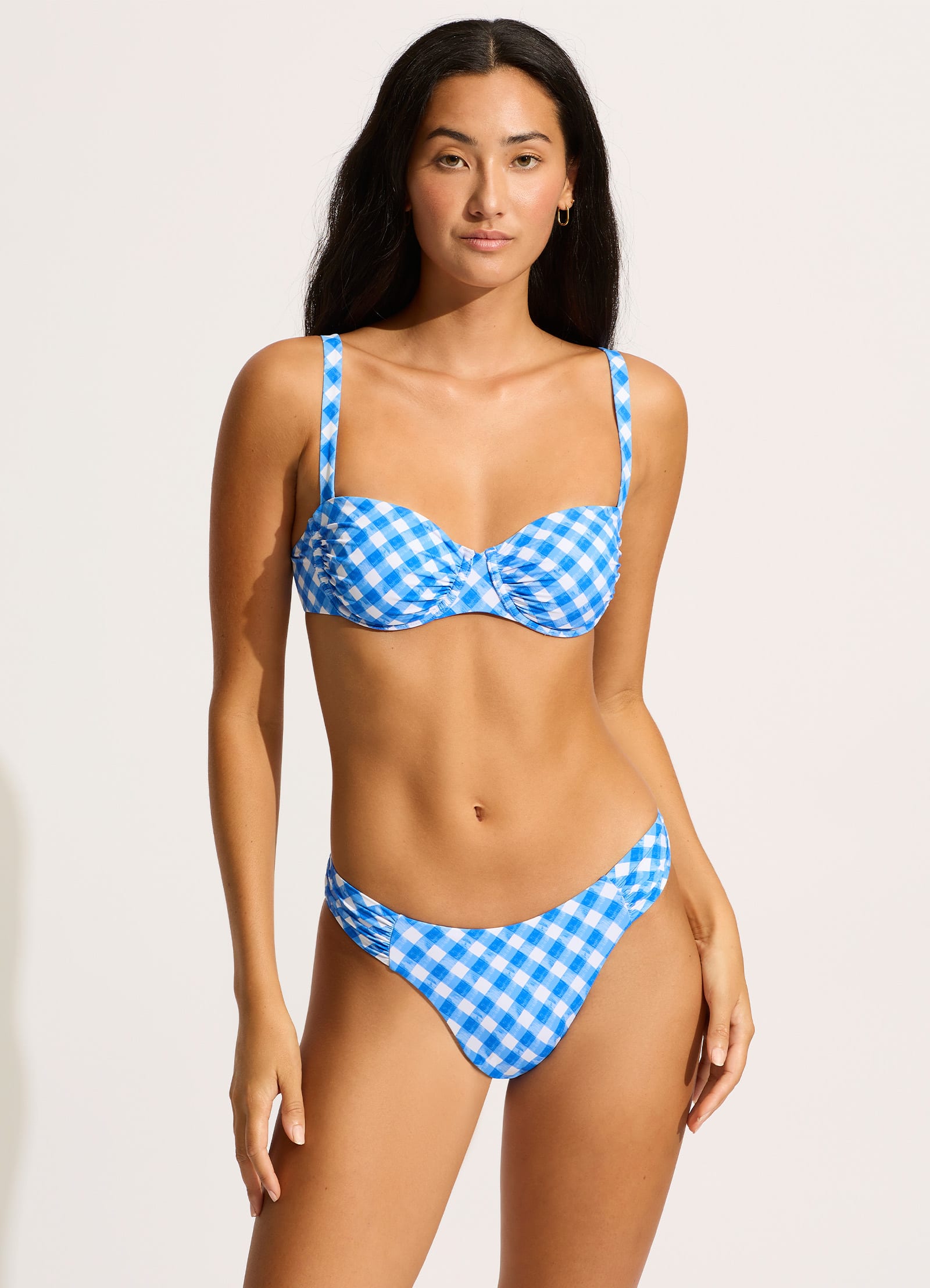 Ciao Bella Check Ruched Underwire Bikini Top - Azure - Azure