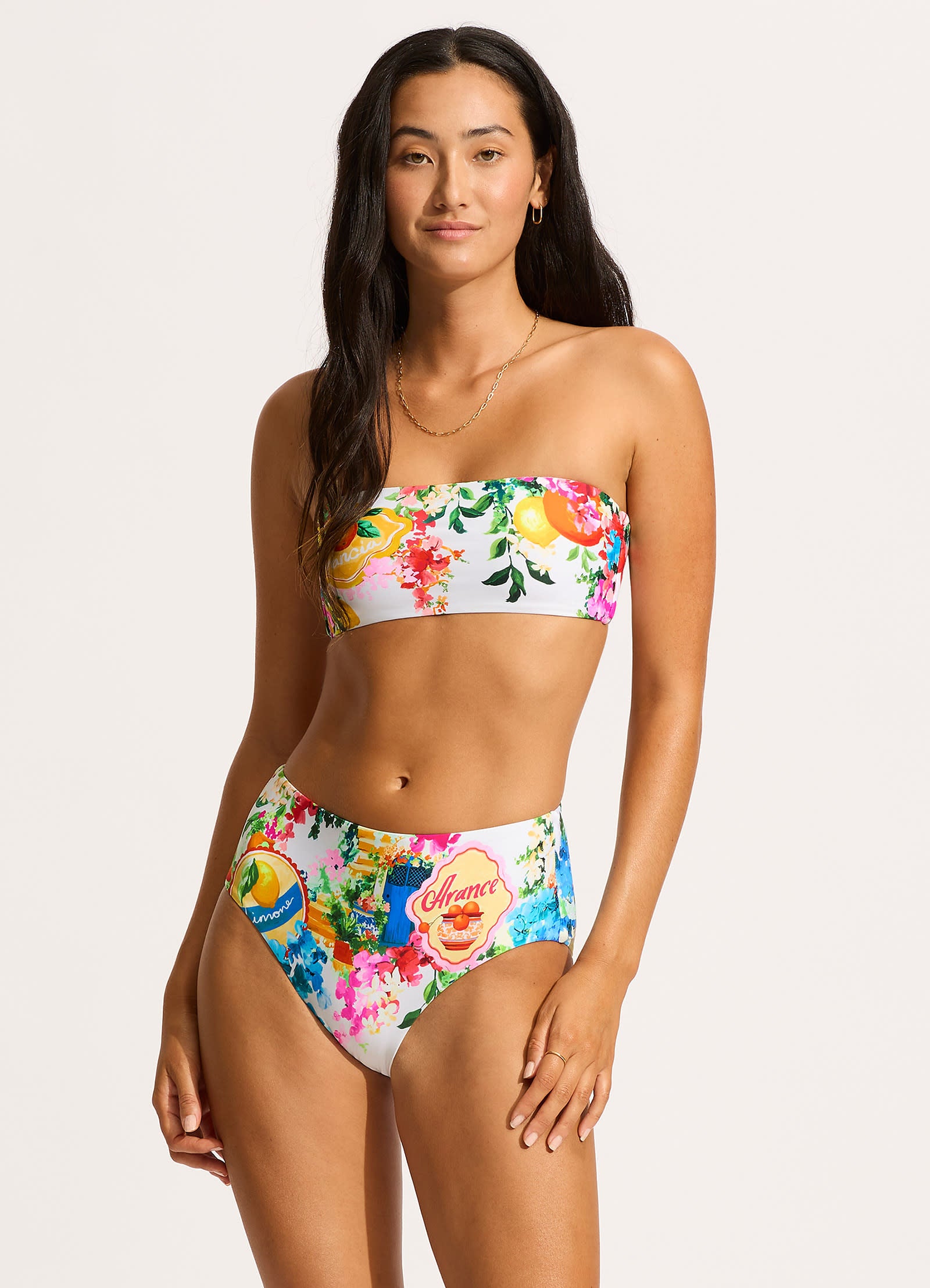 Ciao Bella High Waisted Bikini Bottom - White - White