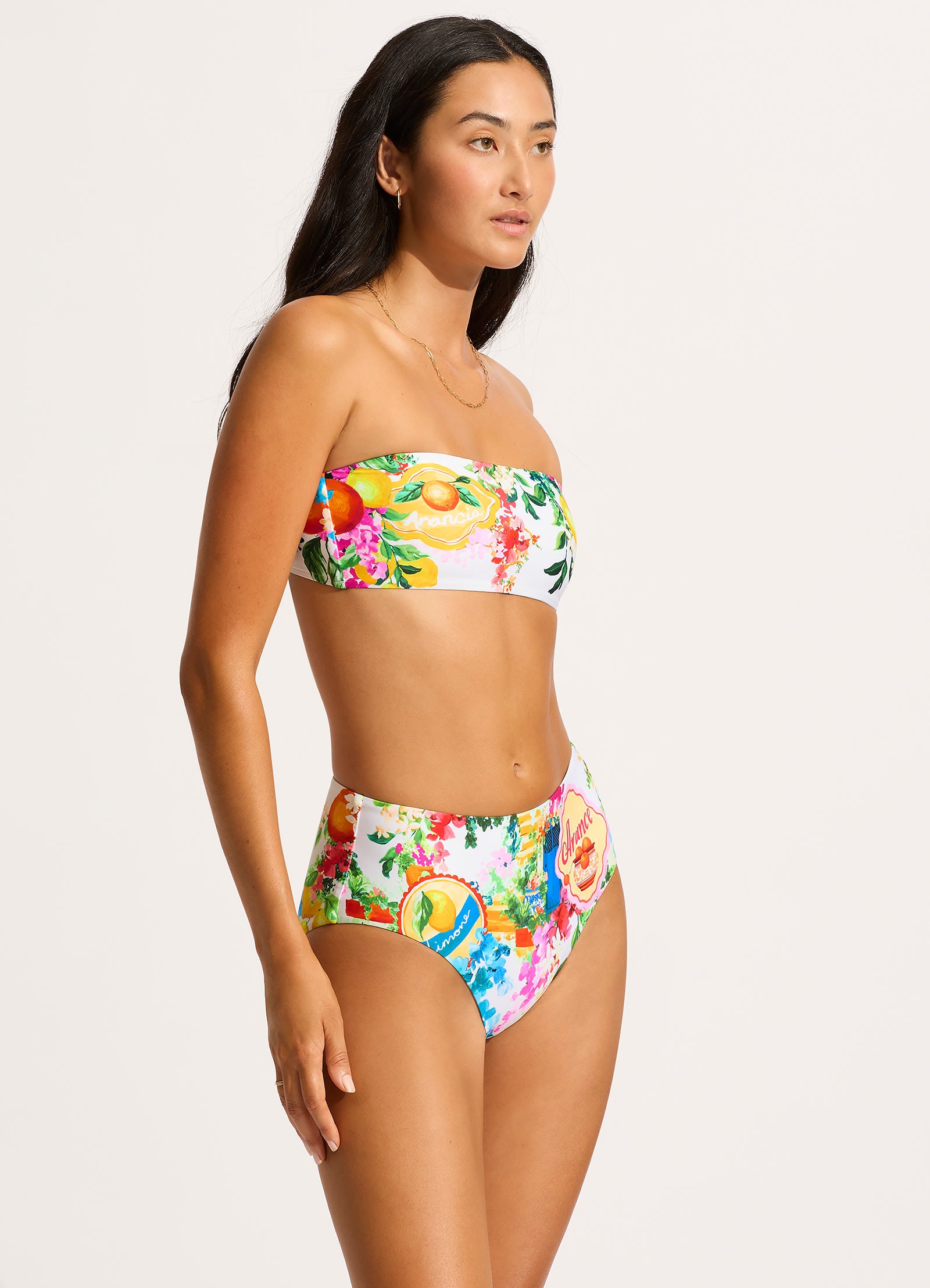 Ciao Bella High Waisted Bikini Bottom - White - White view 3