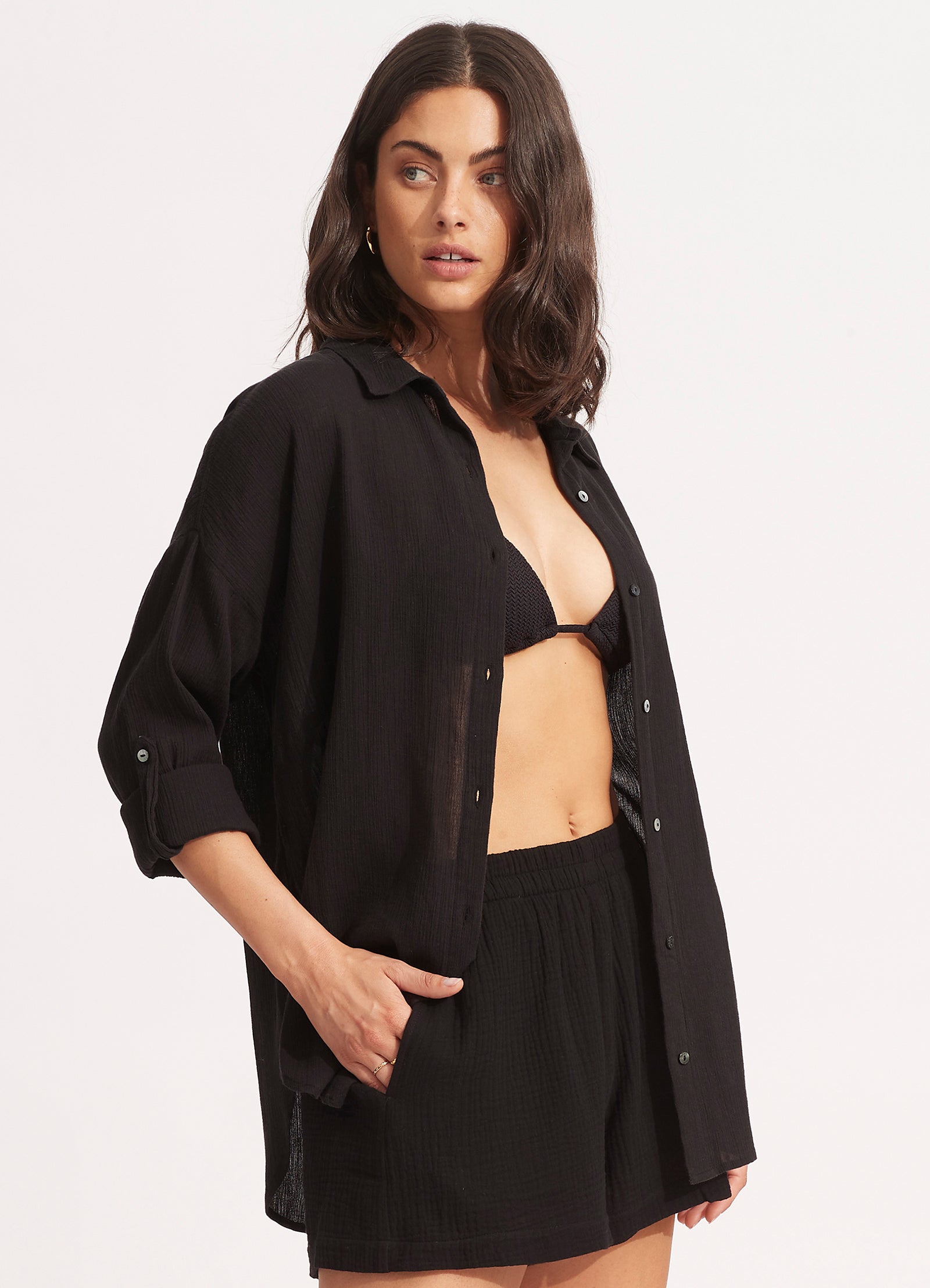 Classic Beach Shirt - Black - Black view 3