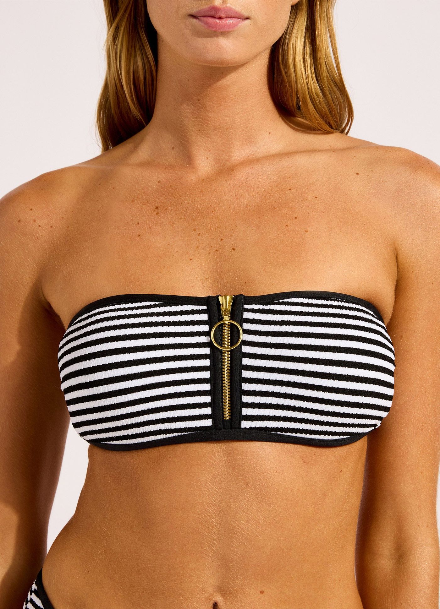 Clubhouse Zip Front Bandeau Bikini Top - Black view 5