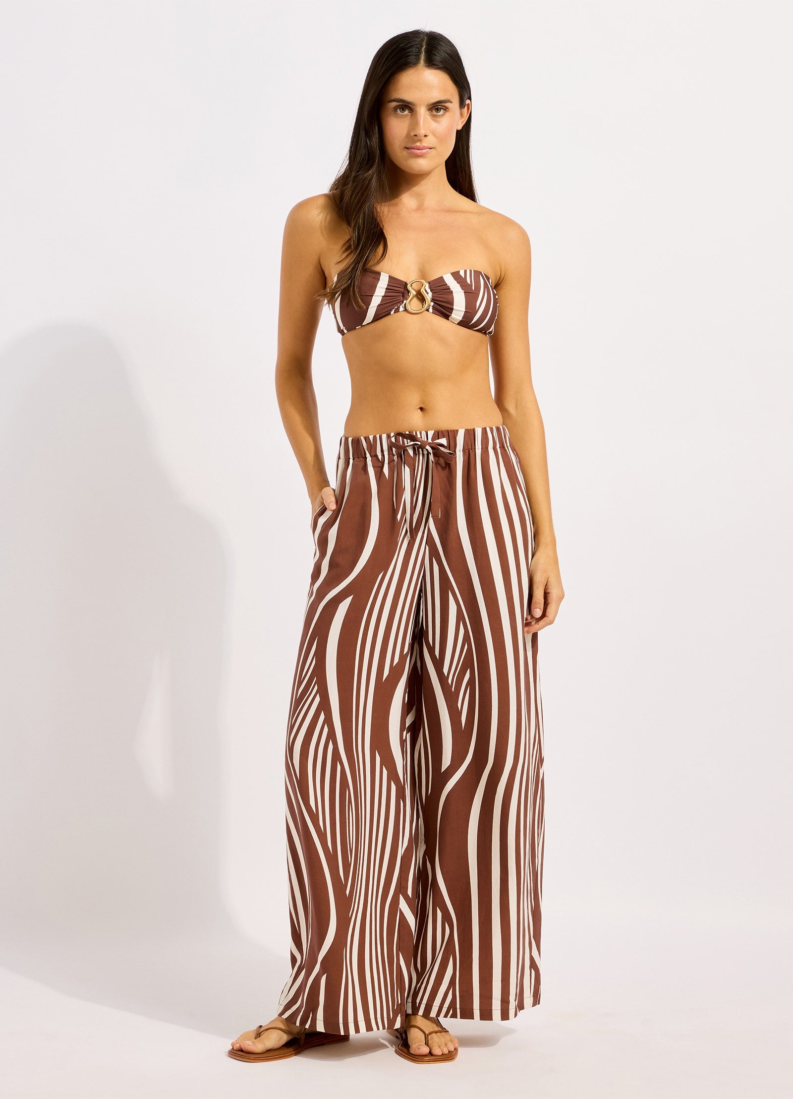 Coastline Drawcord Wide Leg Pant - Cocoa