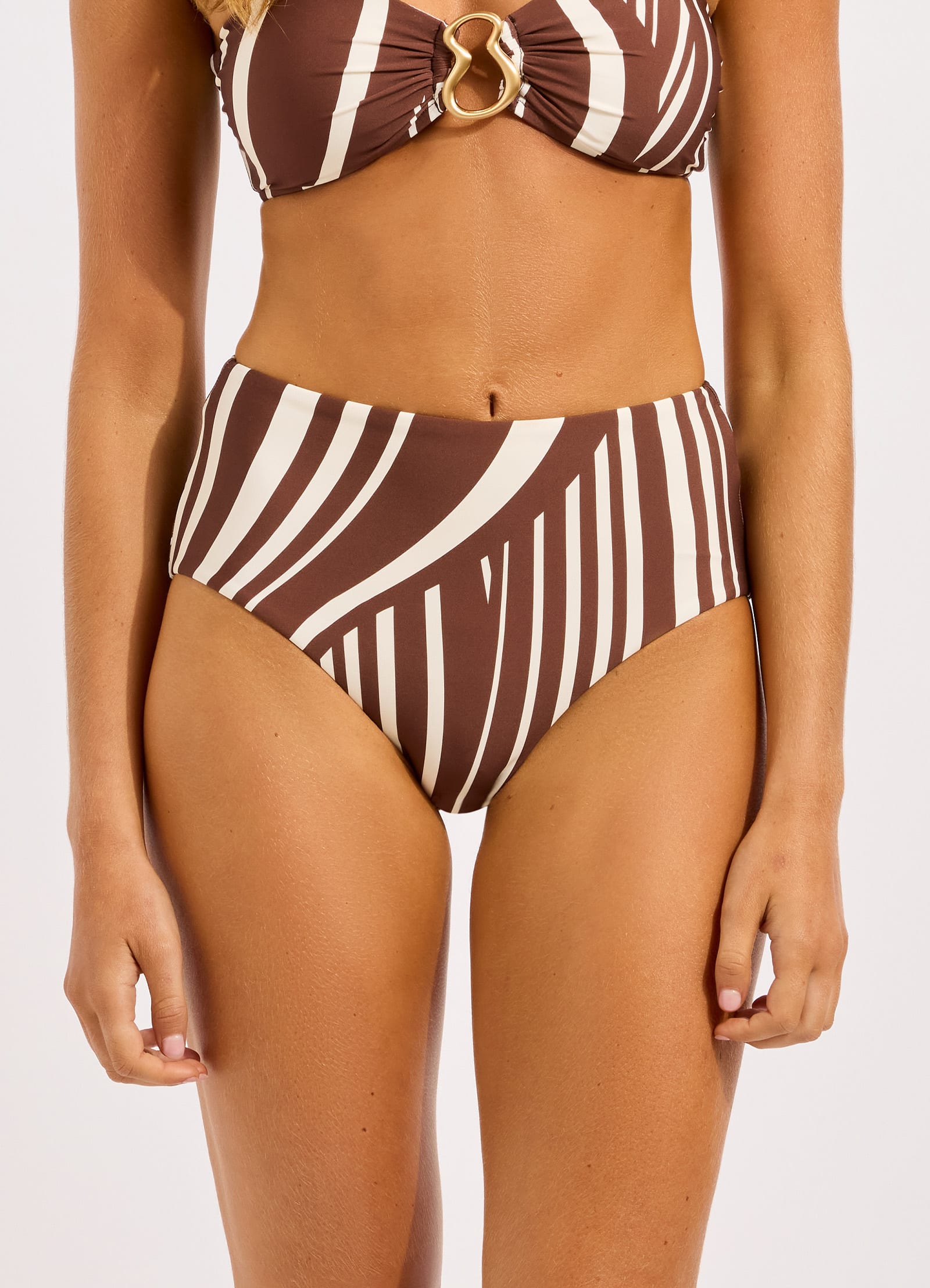 Coastline High Waisted Bikini Bottom - Cocoa view 2