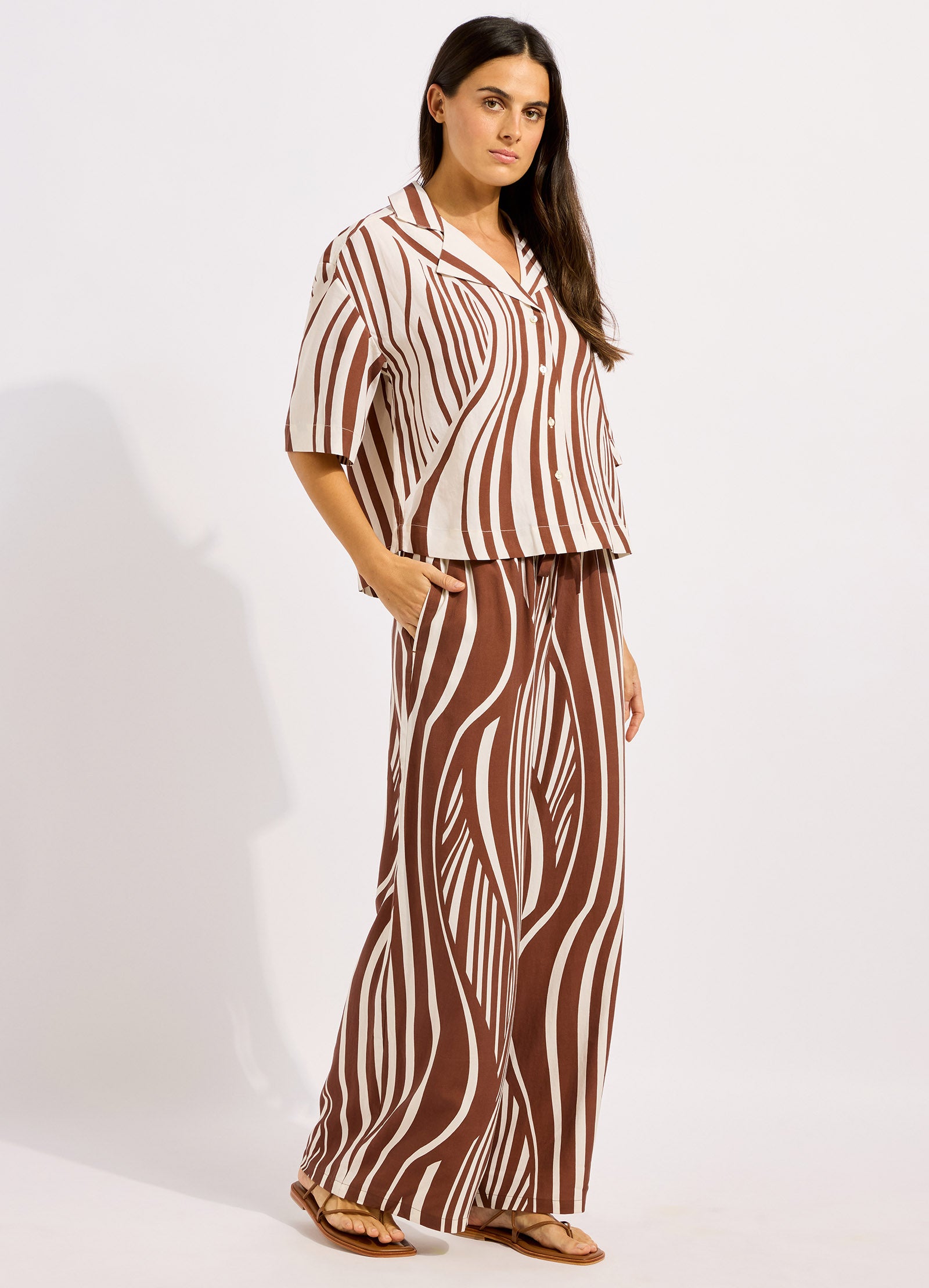 Coastline Stripe Oversized Crop Shirt - Ecru/Cocoa view 3