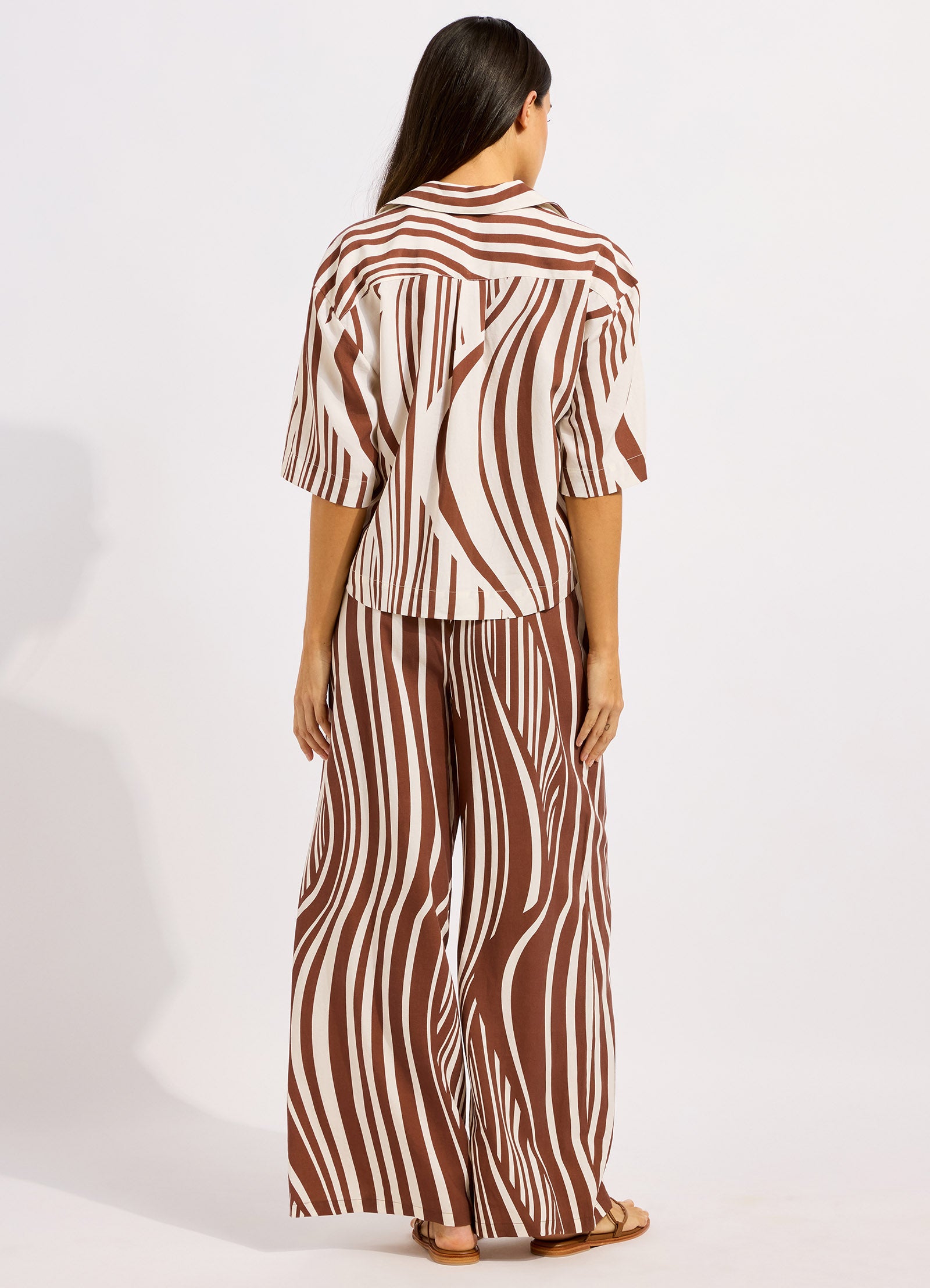Coastline Stripe Oversized Crop Shirt - Ecru/Cocoa view 4