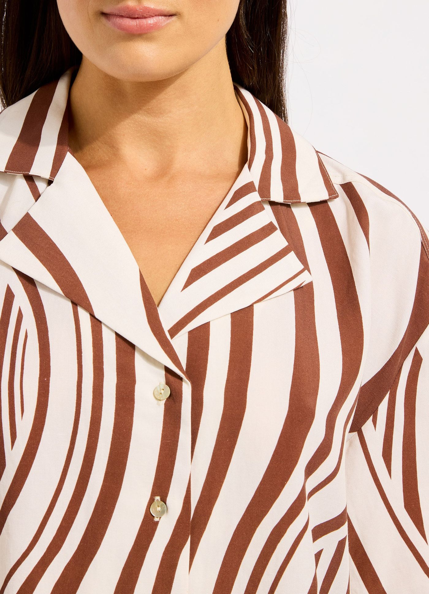 Coastline Stripe Oversized Crop Shirt - Ecru/Cocoa view 5