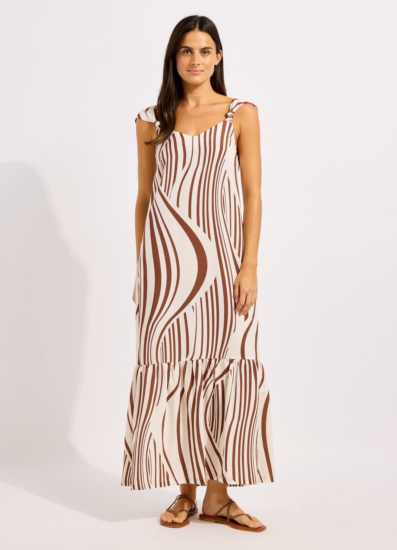 Coastline Tie Back Maxi Dress - Ecru/Cocoa
