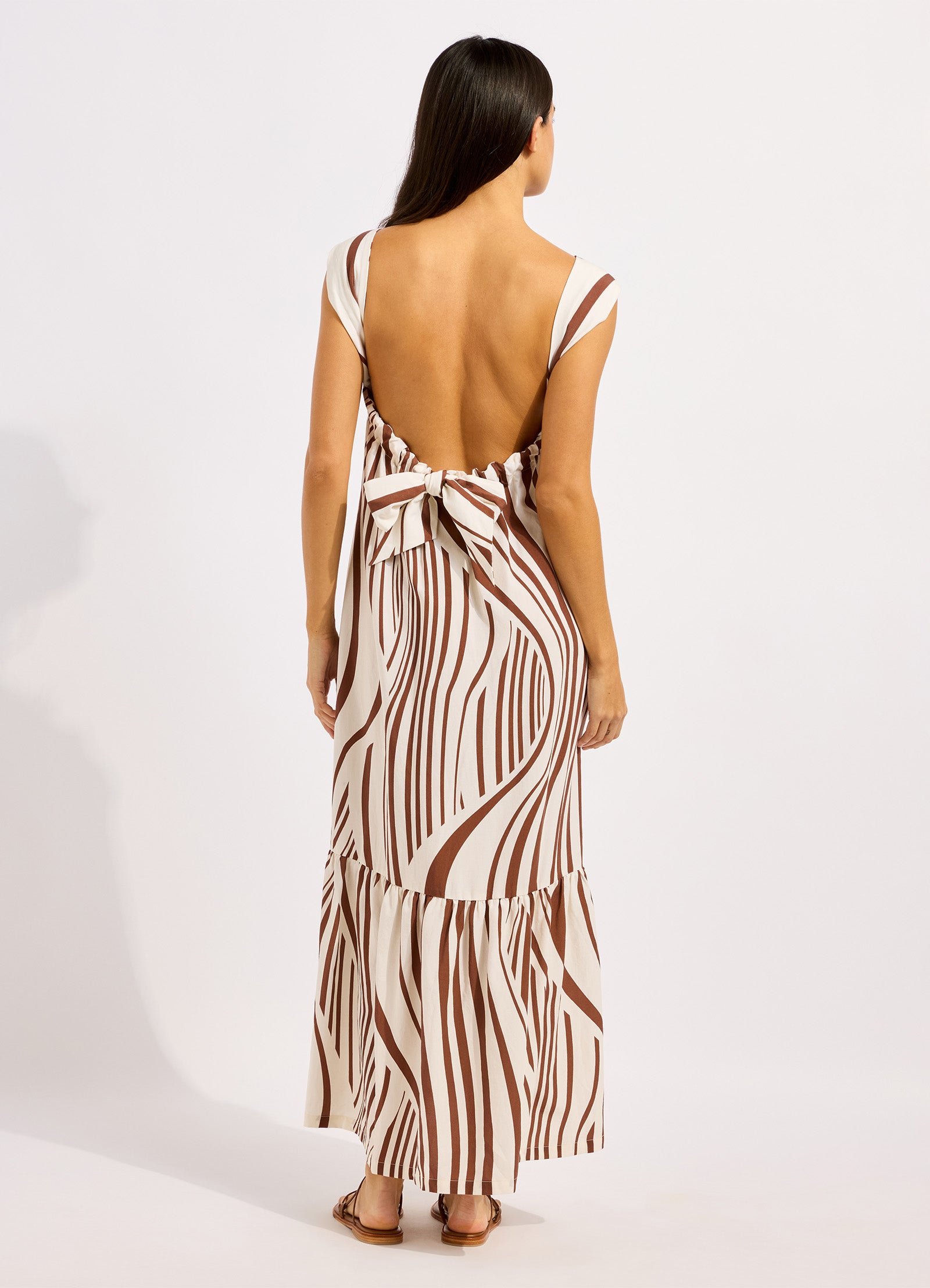 Coastline Tie Back Maxi Dress - Ecru/Cocoa view 4