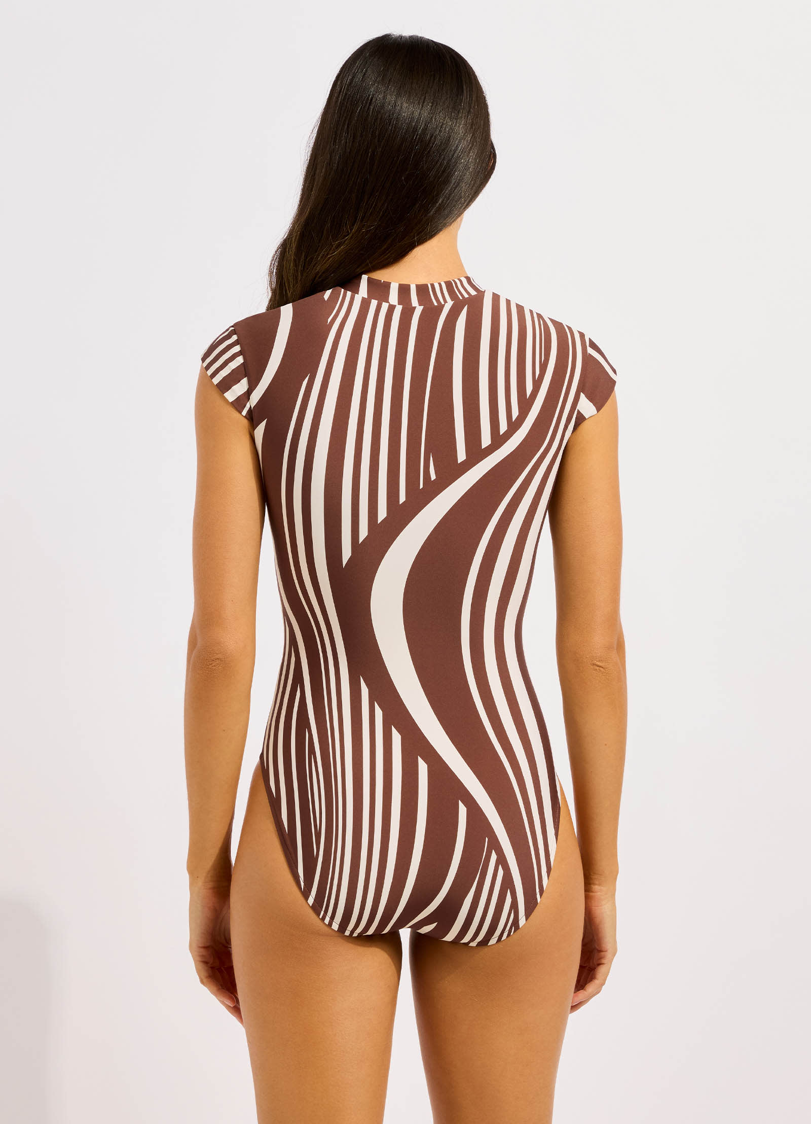 Coastline Zip Front One Piece Swimsuit - Cocoa view 3