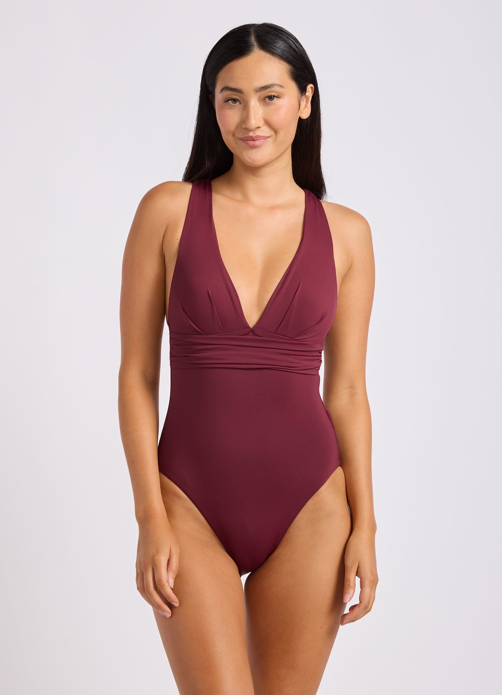 Collective Cross Back One Piece Swimsuit - Dark Burgundy view 2