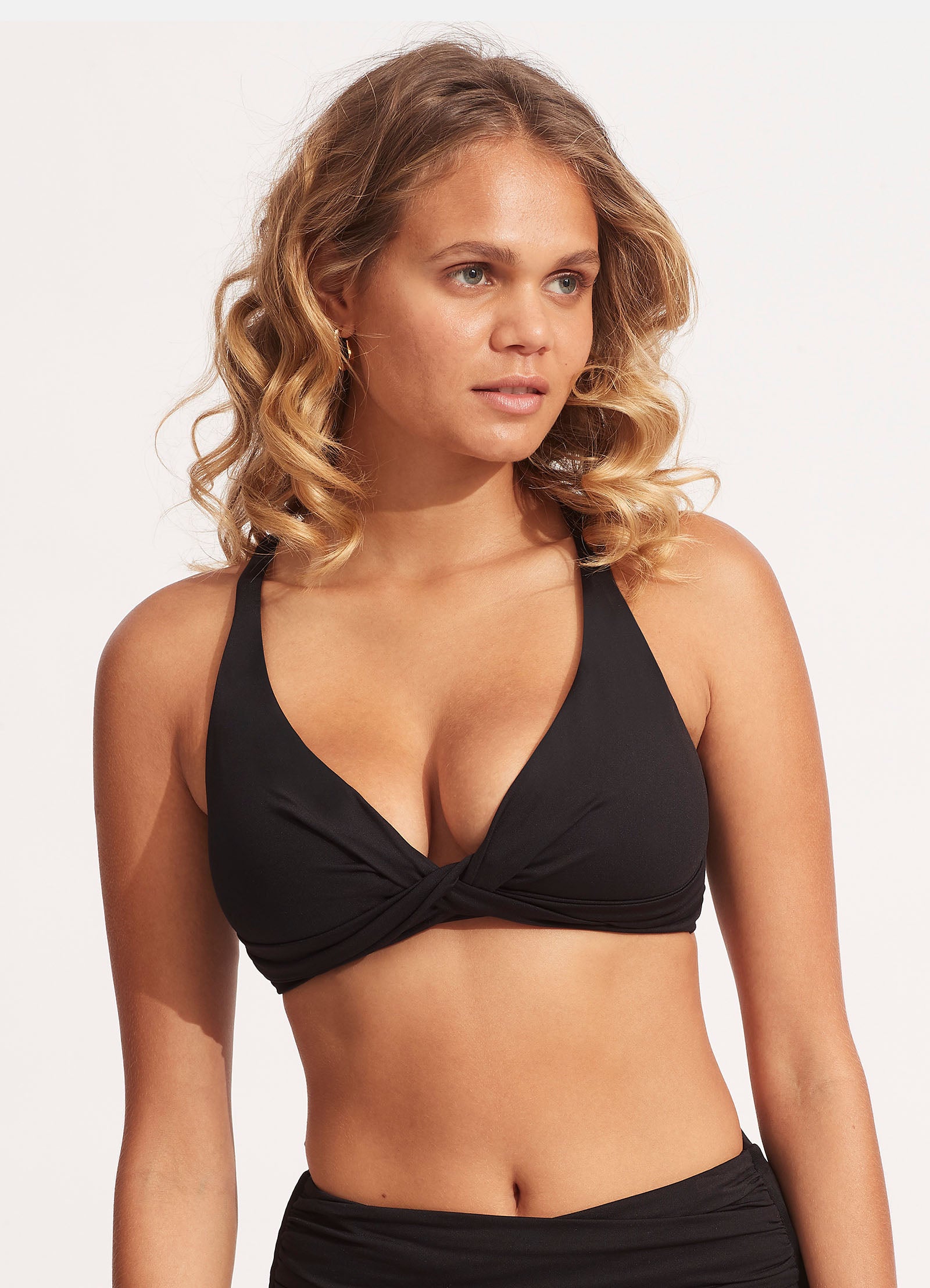 Collective DD Double Wrap Front Bikini Top - Black - Black view 3