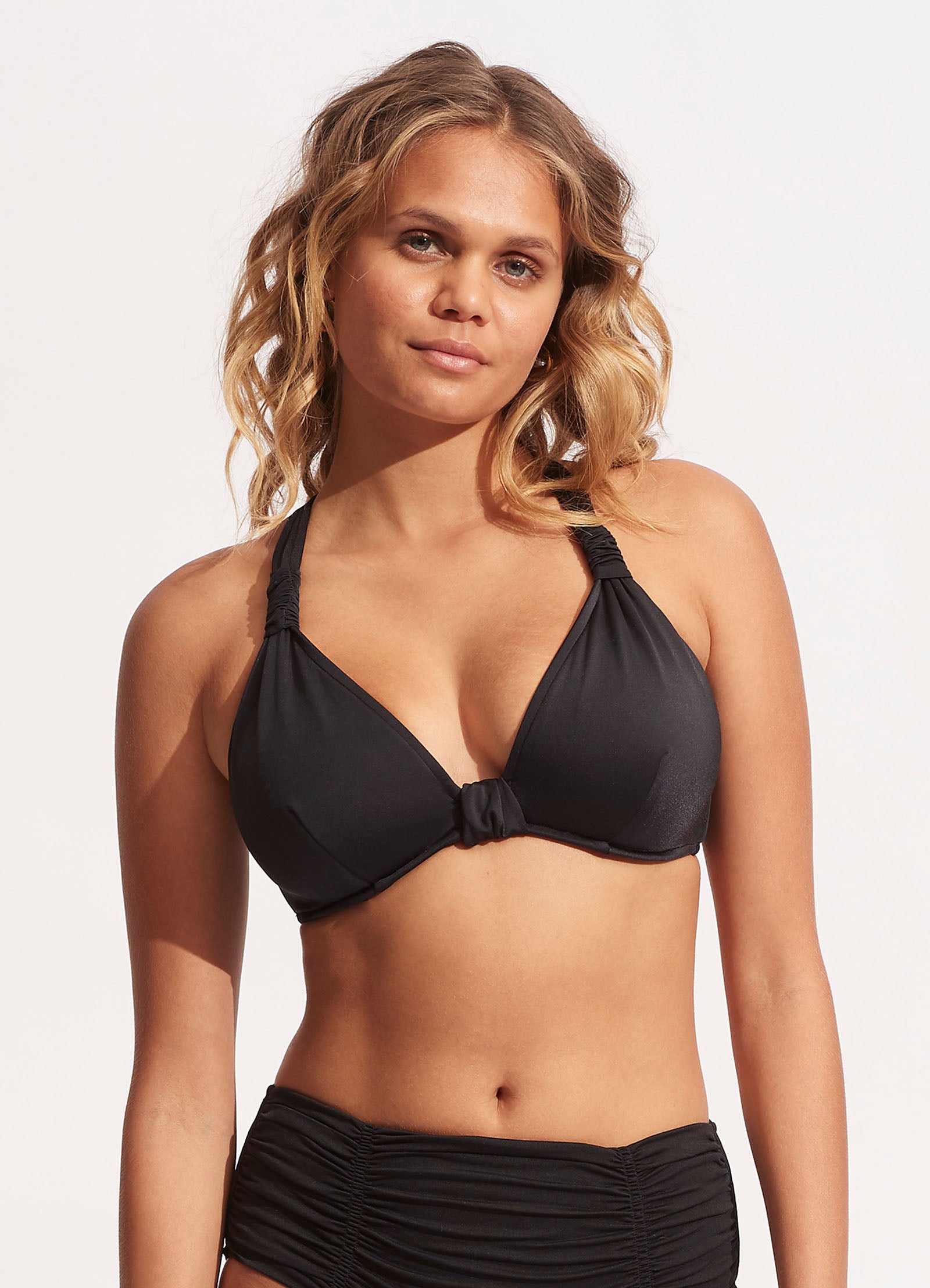 Collective F Cup Halter Bikini Top - Black - Black view 2