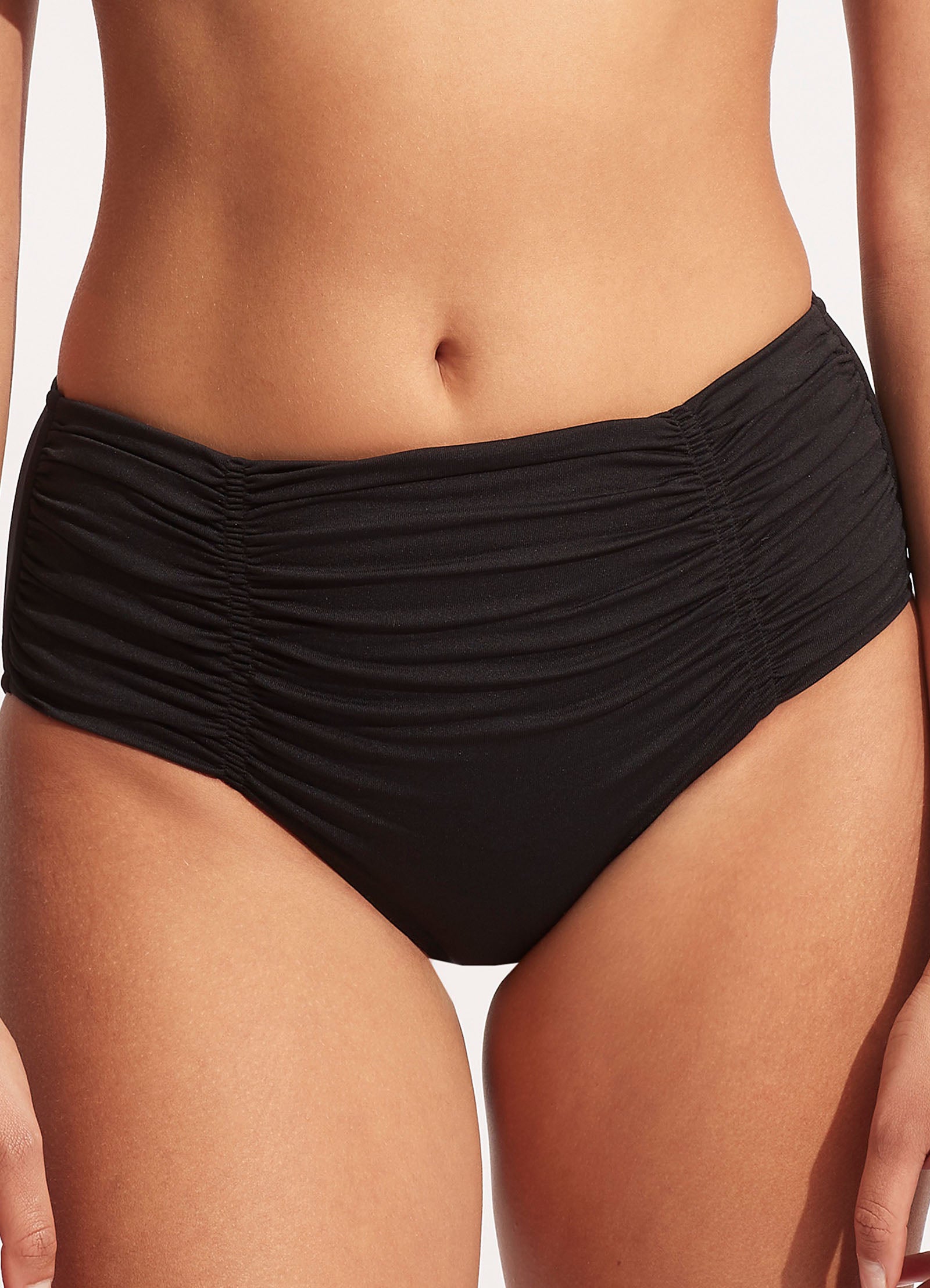 Collective Gathered Front Retro Bikini Bottom - Black - Black view 2