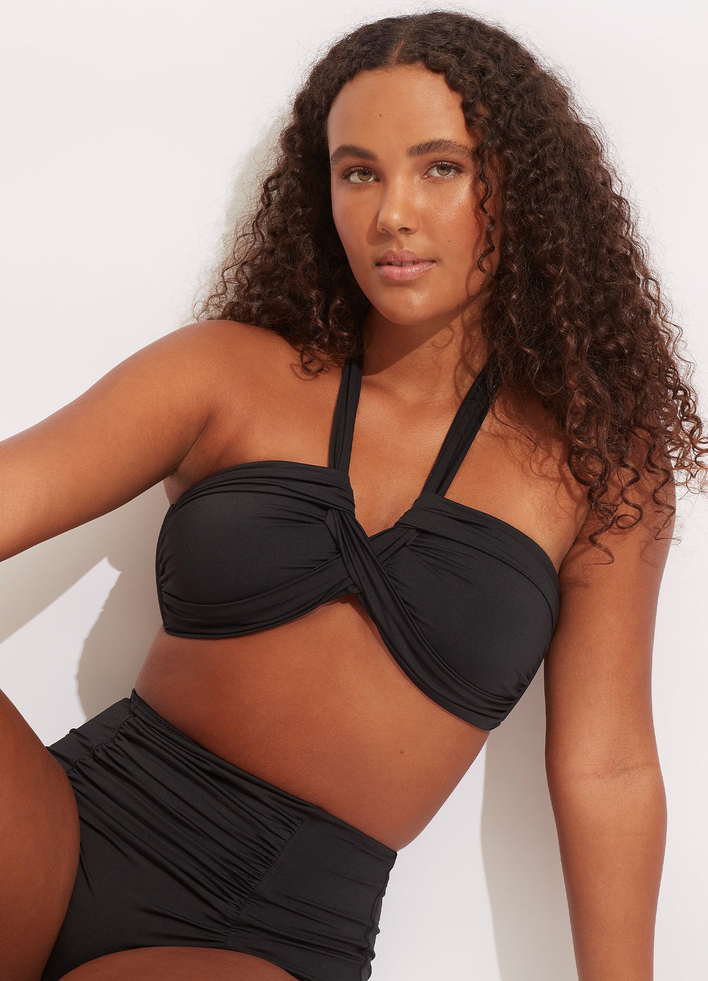 Collective Halter Bandeau Bikini Top - Black - Black